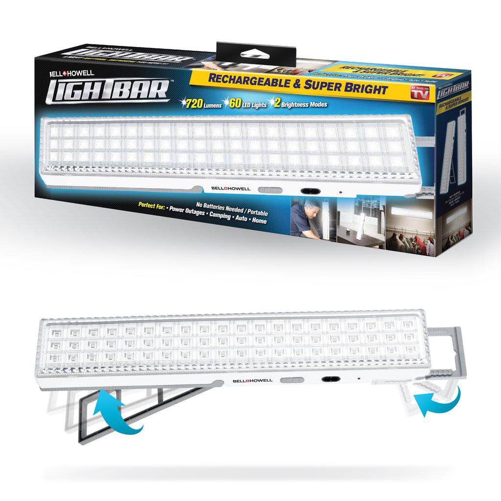 Bell and Howell Light Bar – Portable 720-Lumen Rechargeable LED Emergency Lighting, 60-LED Backup Lamp for Home, Blackouts & Camping