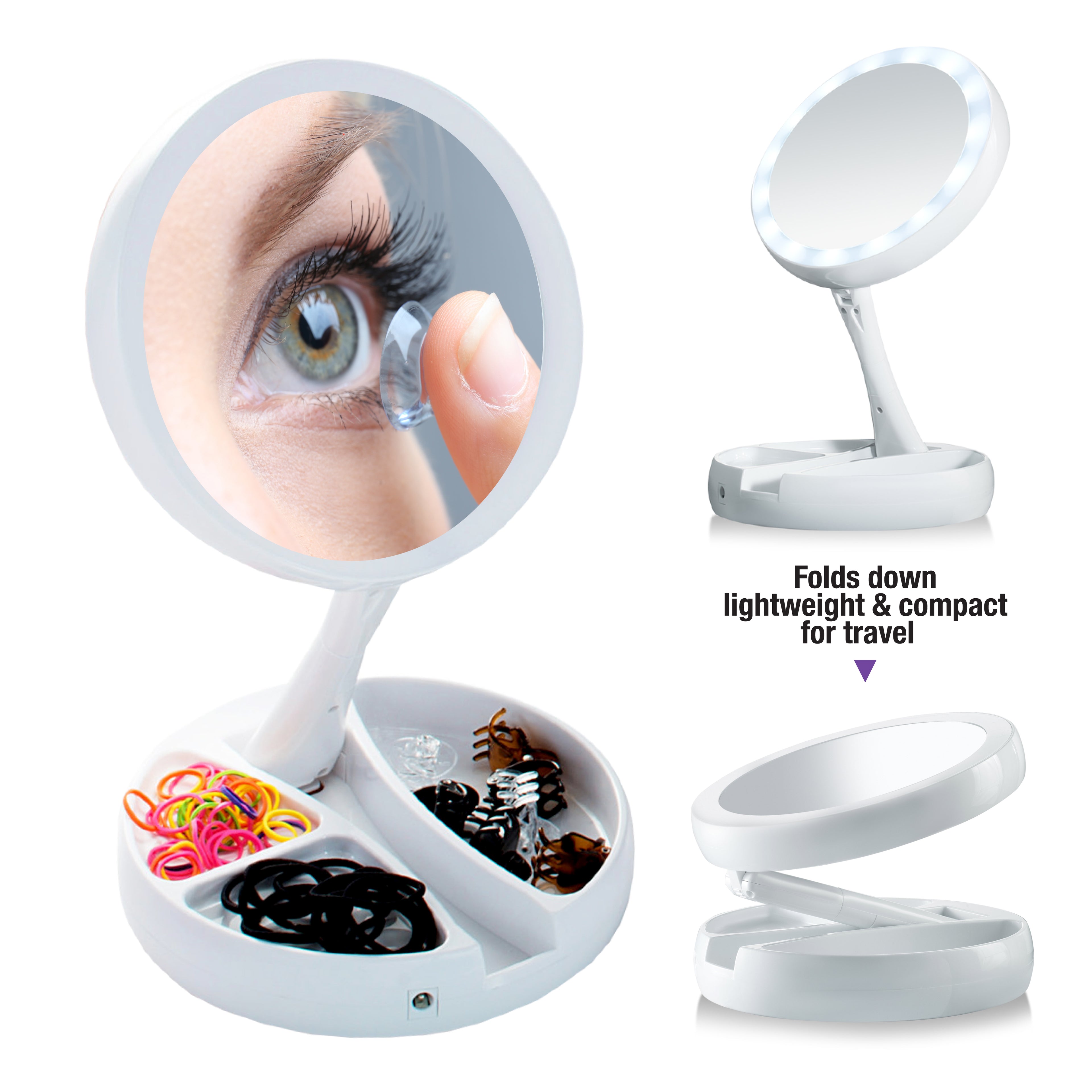 My Foldaway Mirror: LED Lighted, Double-Sided Vanity Mirror with 10x Magnification for Applying Makeup, Shaving, and Grooming