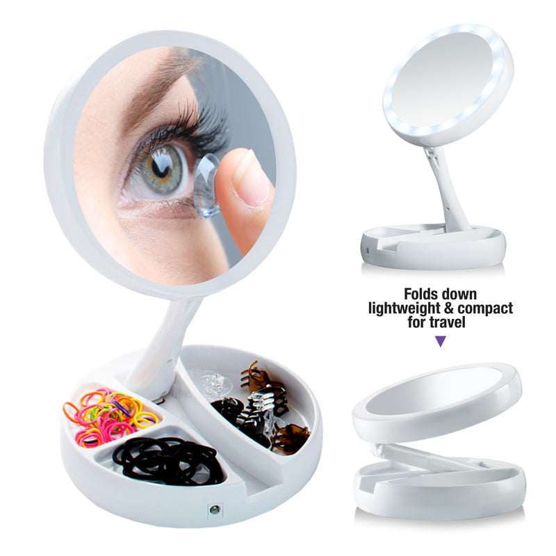 My Foldaway Mirror: LED Lighted, Double-Sided Vanity Mirror with 10x Magnification for Applying Makeup, Shaving, and Grooming
