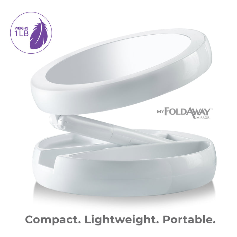 My Foldaway Mirror: LED Lighted, Double-Sided Vanity Mirror with 10x Magnification for Applying Makeup, Shaving, and Grooming