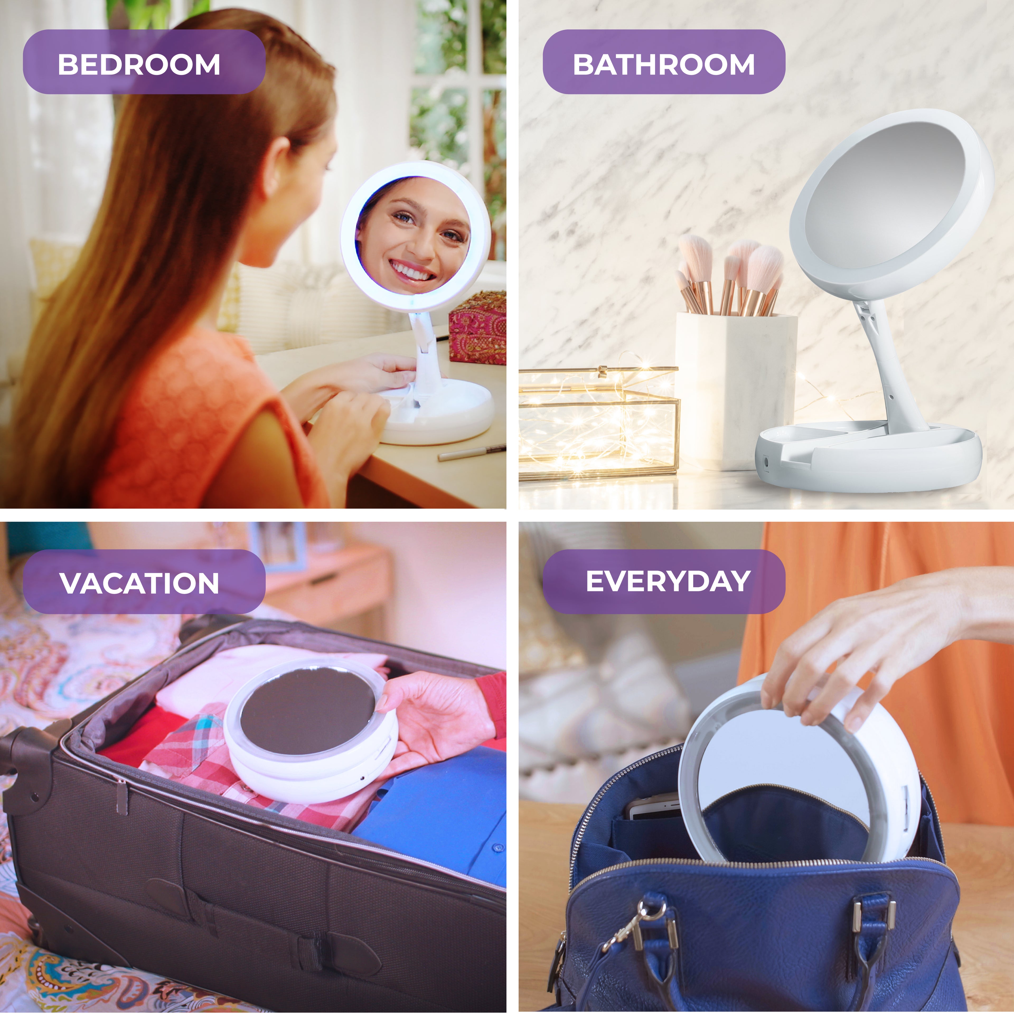My Foldaway Mirror: LED Lighted, Double-Sided Vanity Mirror with 10x Magnification for Applying Makeup, Shaving, and Grooming