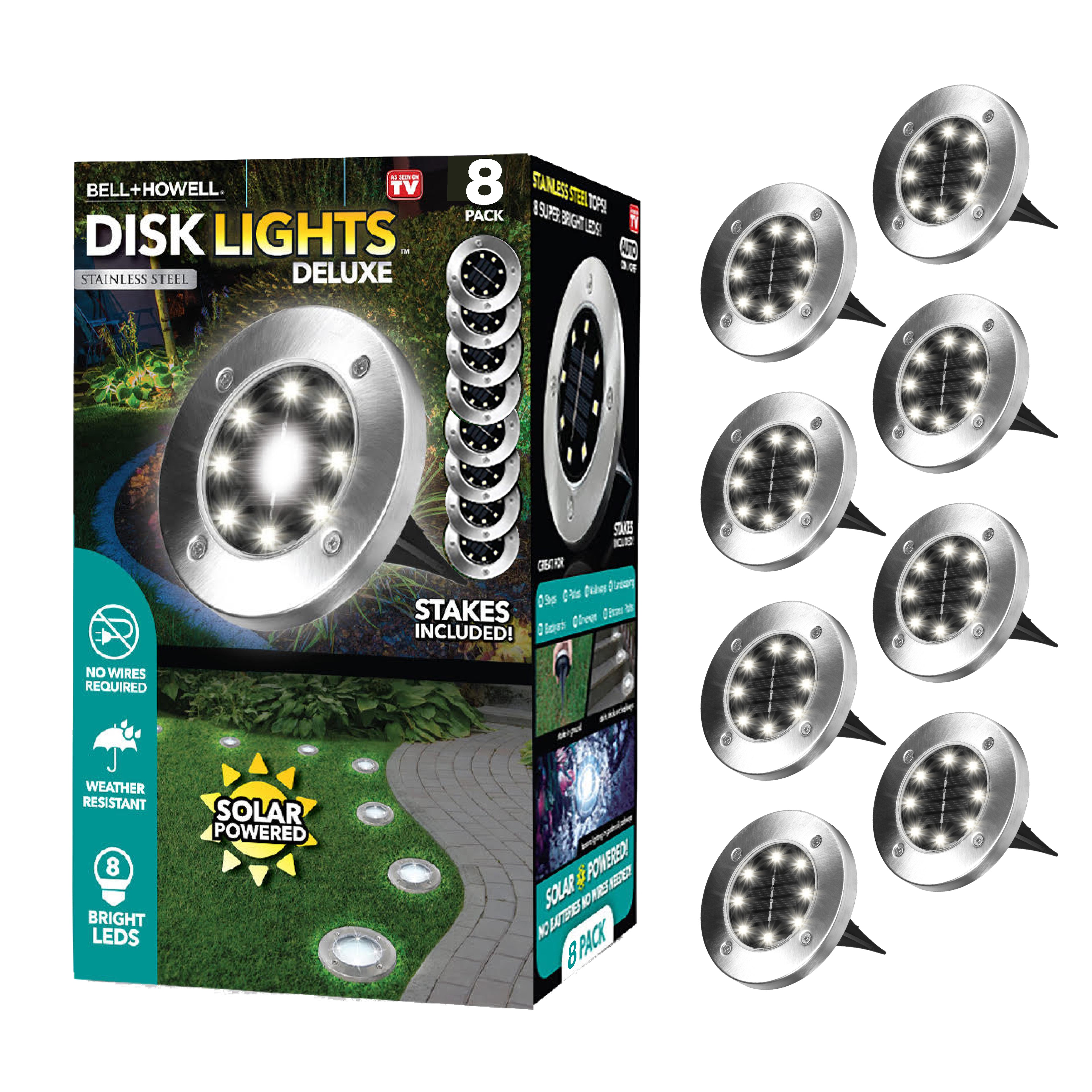 Bell + Howell Pathway & Landscape Disk Lights - 8 Pack