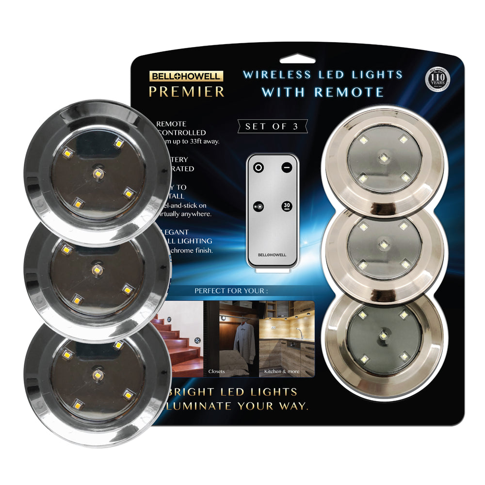 Bell + Howell 3-pack Wireless LED Night Light with Remote Control - 40 Lumen, 3000K Warm Lighting