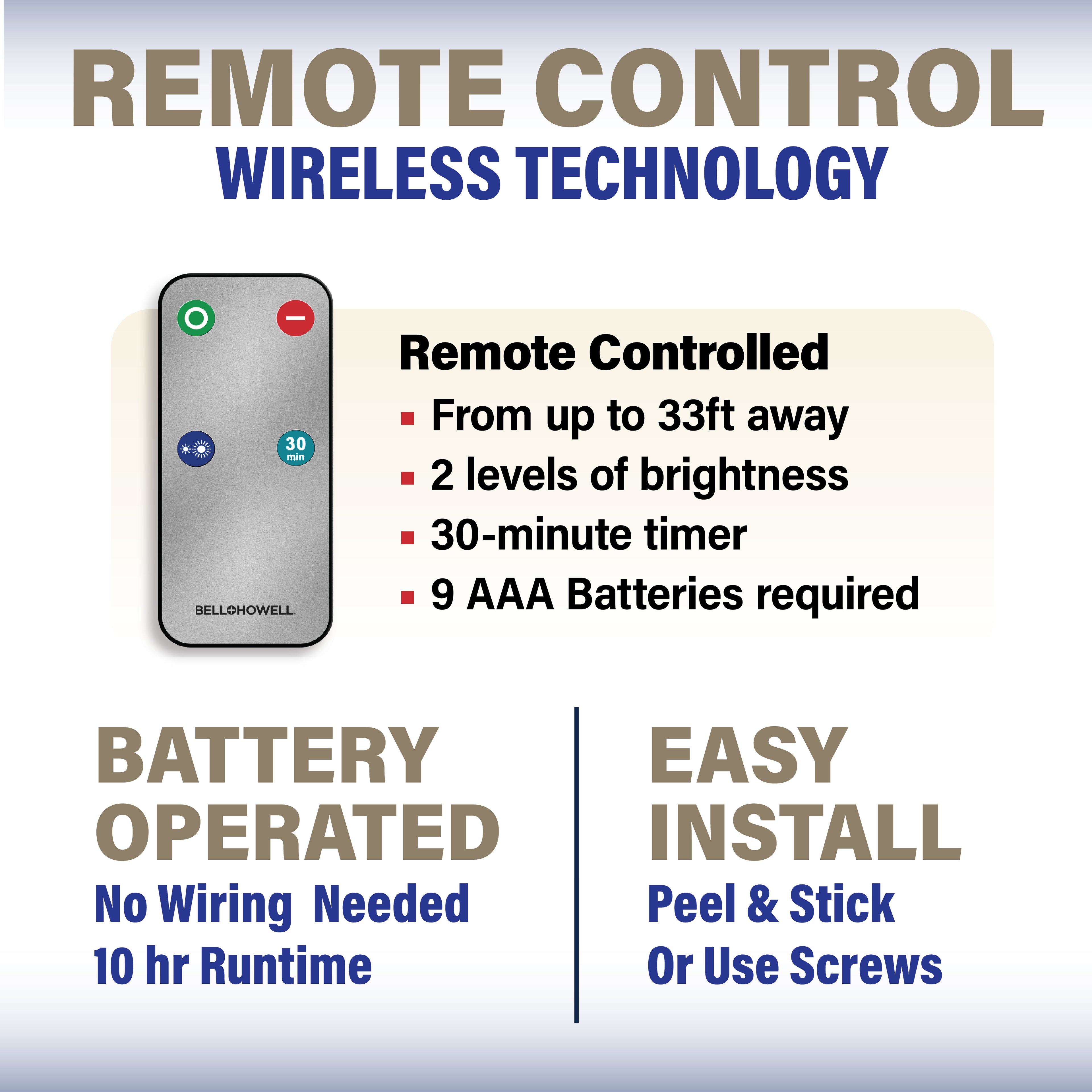 Bell + Howell 3-pack Wireless LED Night Light with Remote Control - 40 Lumen, 3000K Warm Lighting