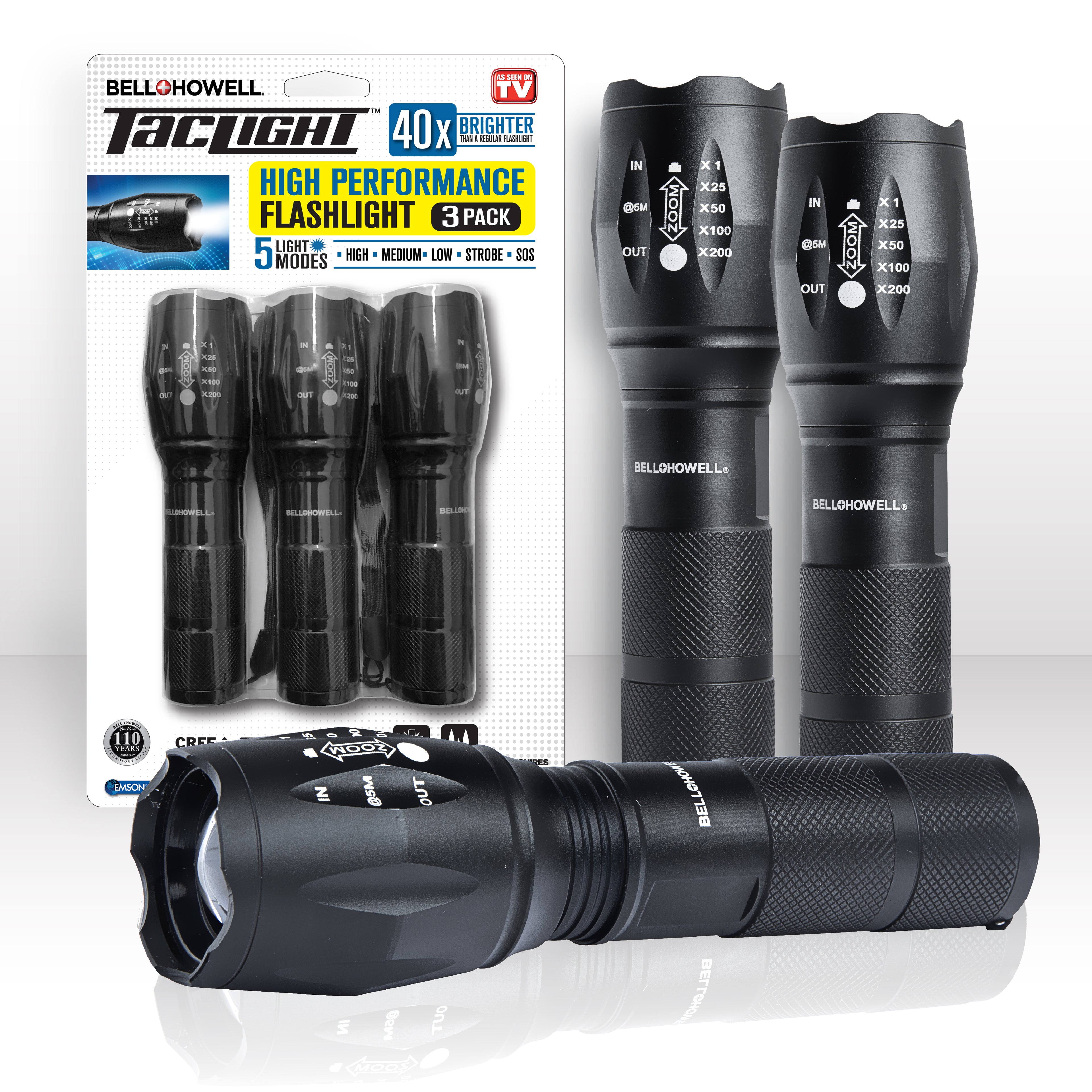 Bell Howell 3pk Taclight 40x High Performance 50000 HRS Flashlight - 3 Pack