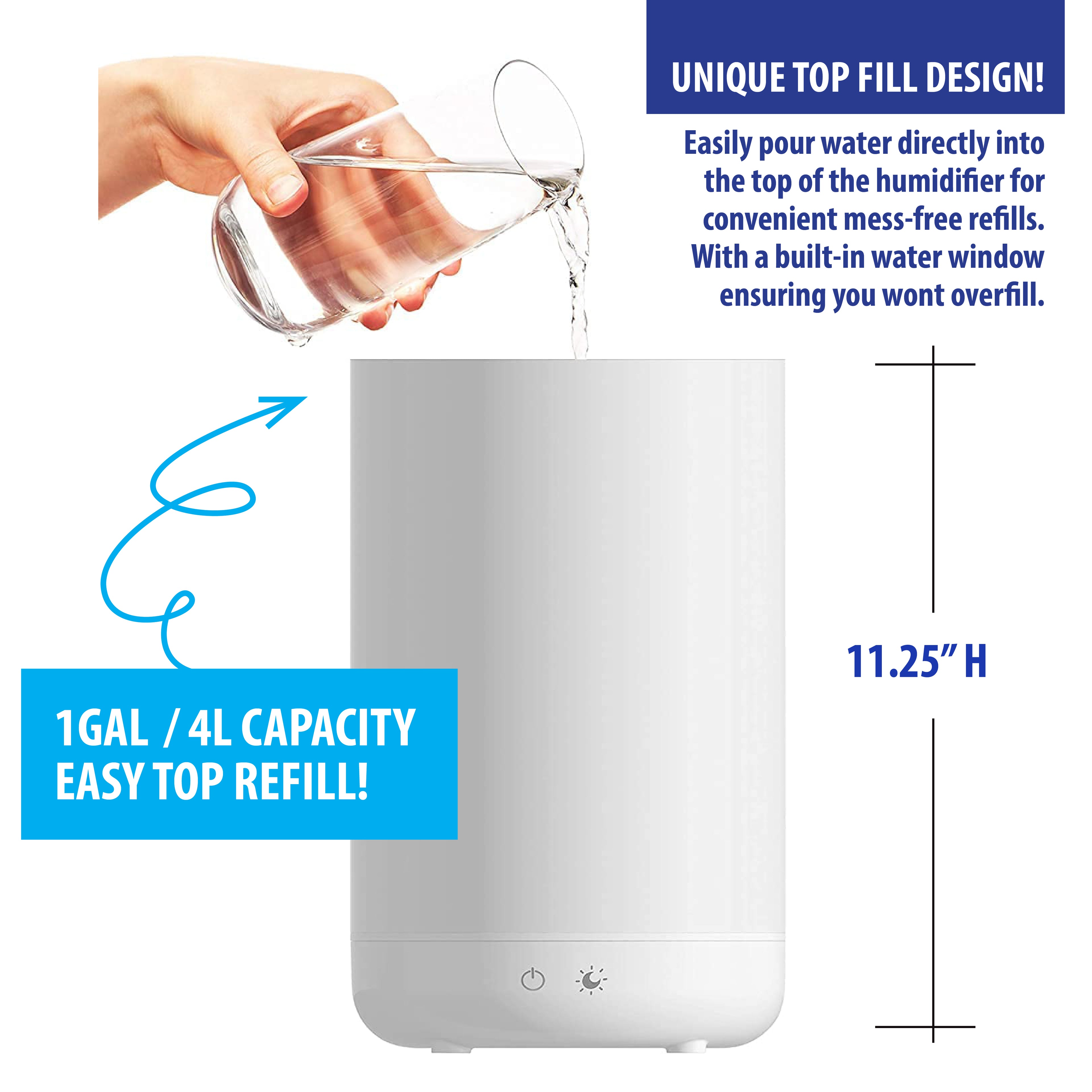 4L Top Fill Humidifier, Color Changing, Essential Oils, Quiet Cool Mist, 360° Rotation Nozzle & Auto Shutoff
