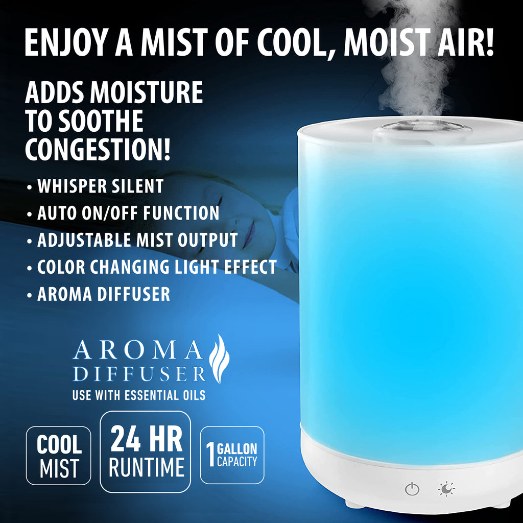 4L Top Fill Humidifier, Color Changing, Essential Oils, Quiet Cool Mist, 360° Rotation Nozzle & Auto Shutoff
