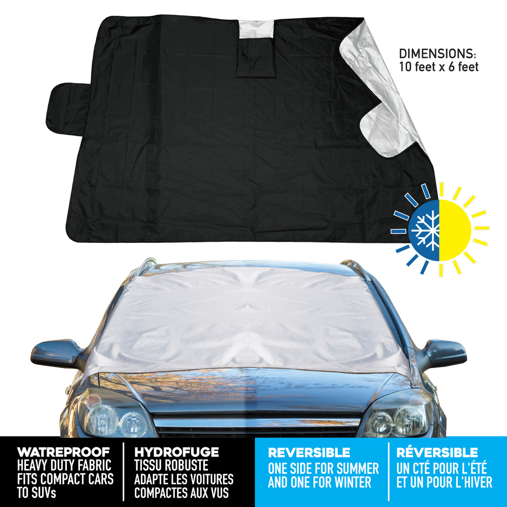 Weatherforce 360  All-Weather Sunshade Ice Cover Heavy Duty Reversible Windshield Protector 6 by 10 feet Fabric For Any Car Protects from Heat & Snow with Anti-Theft Panels As Seen On TV