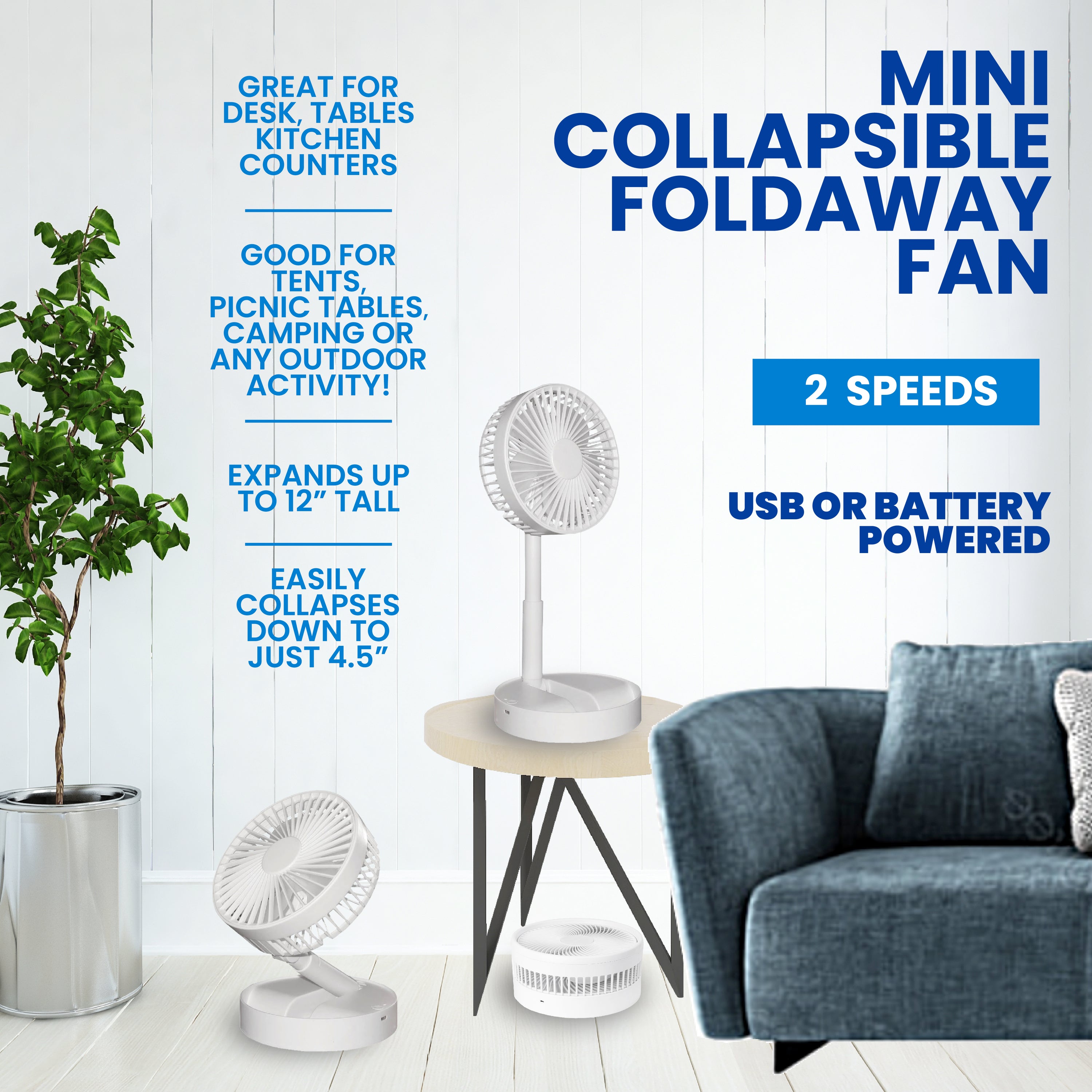 Mini Foldaway Fan- White