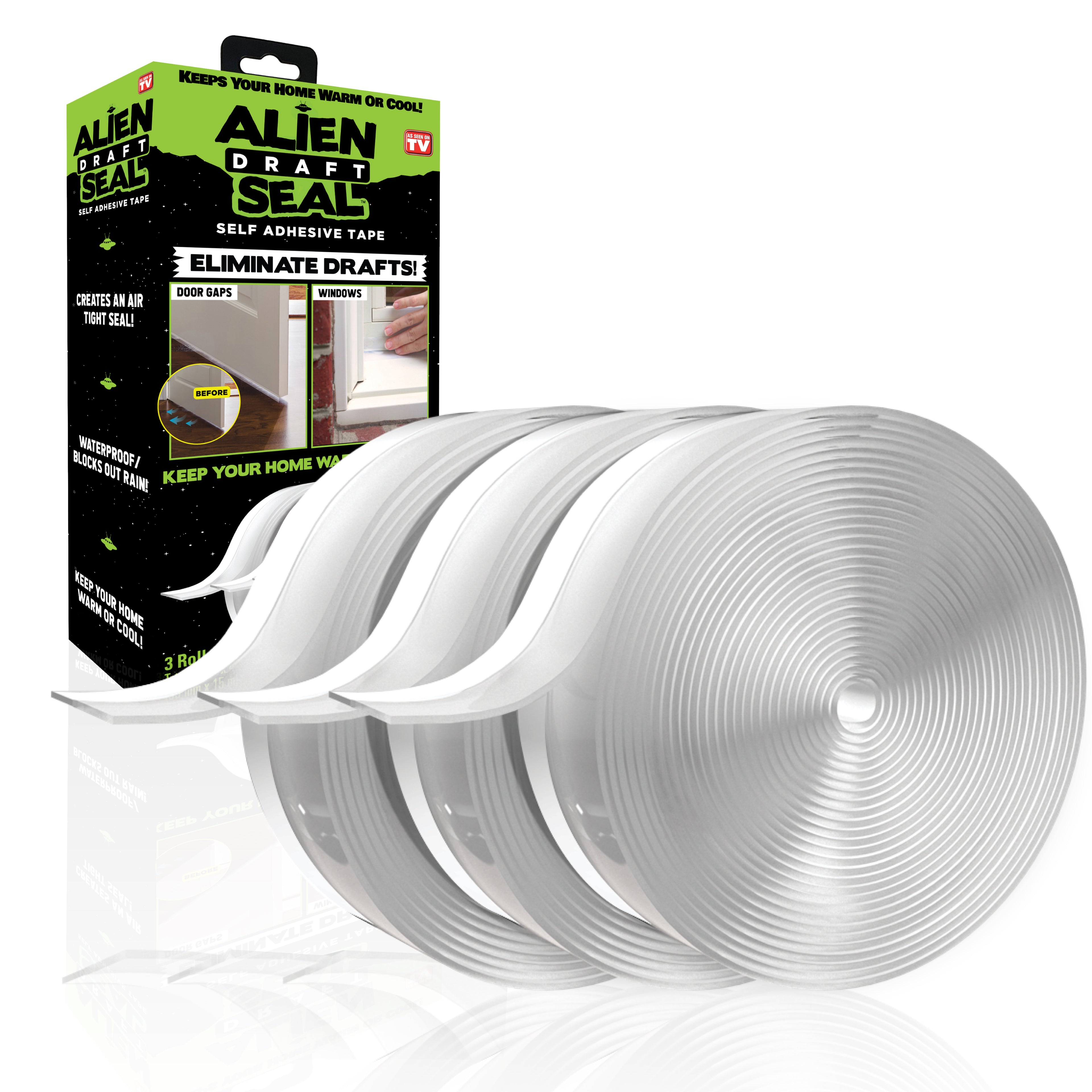 Alien Draft Seal 49 Feet Insulation Tape, Transparent Silicone Weather Stripping Door Seal Strip and Under Door Draft Stopper for Window Seal and Door Bottom Seal
