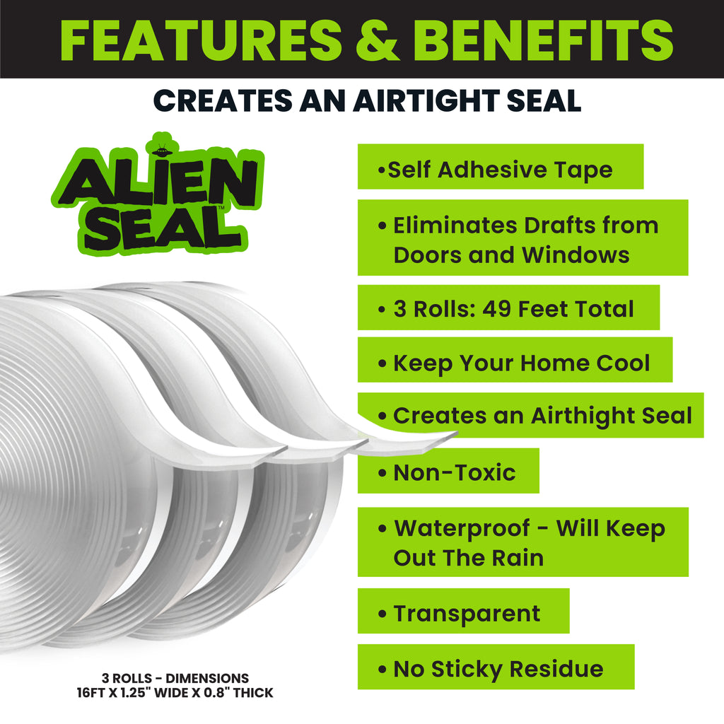 Alien Draft Seal 49 Feet Insulation Tape, Transparent Silicone Weather Stripping Door Seal Strip and Under Door Draft Stopper for Window Seal and Door Bottom Seal