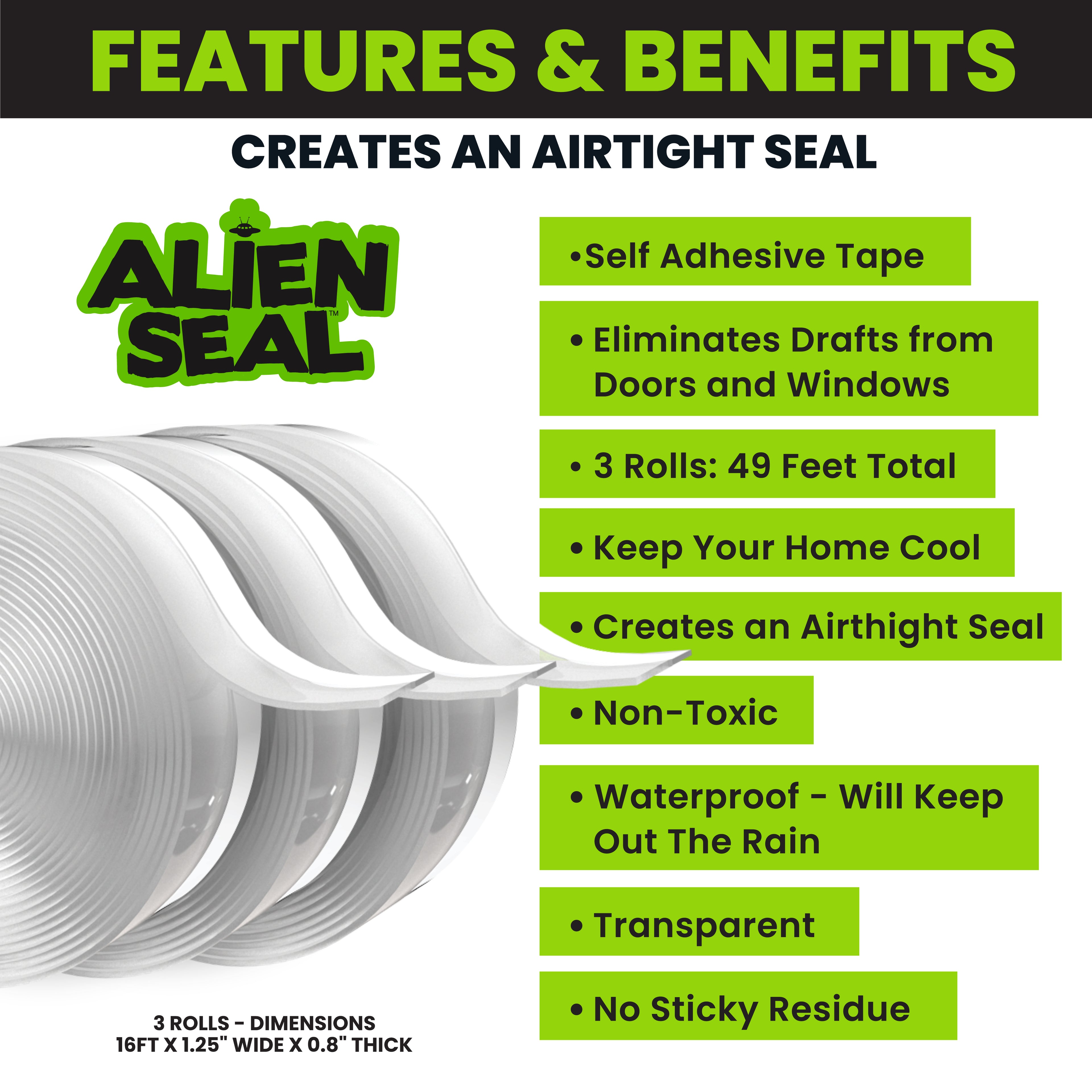 Alien Draft Seal 49 Feet Insulation Tape, Transparent Silicone Weather Stripping Door Seal Strip and Under Door Draft Stopper for Window Seal and Door Bottom Seal