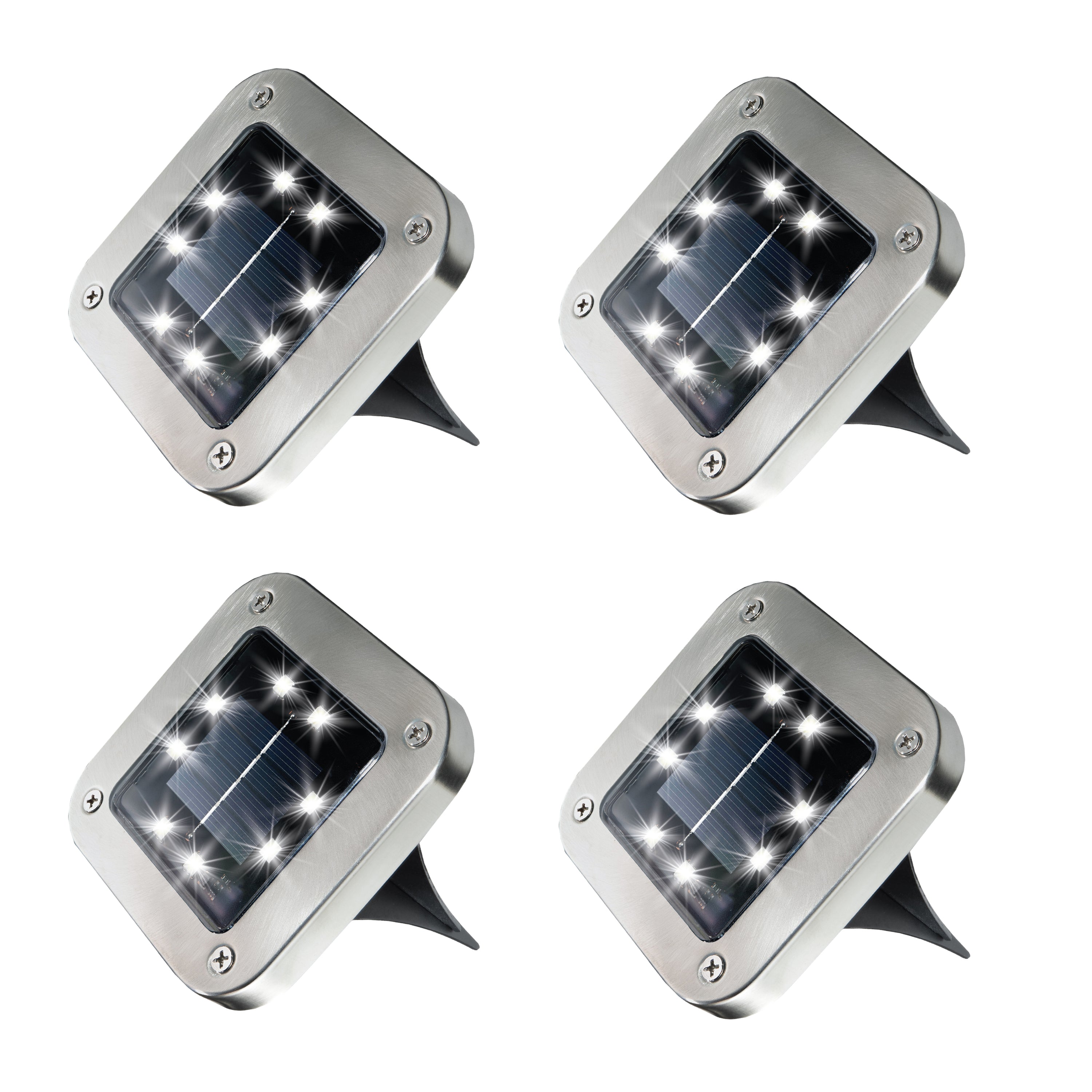 Bell + Howell Stainless Steel Pathway & Landscape Disk Light Square 4 Pack with 8 LED
