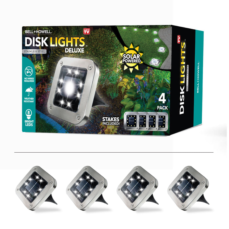 Bell + Howell Stainless Steel Pathway & Landscape Disk Light Square 4 Pack with 8 LED