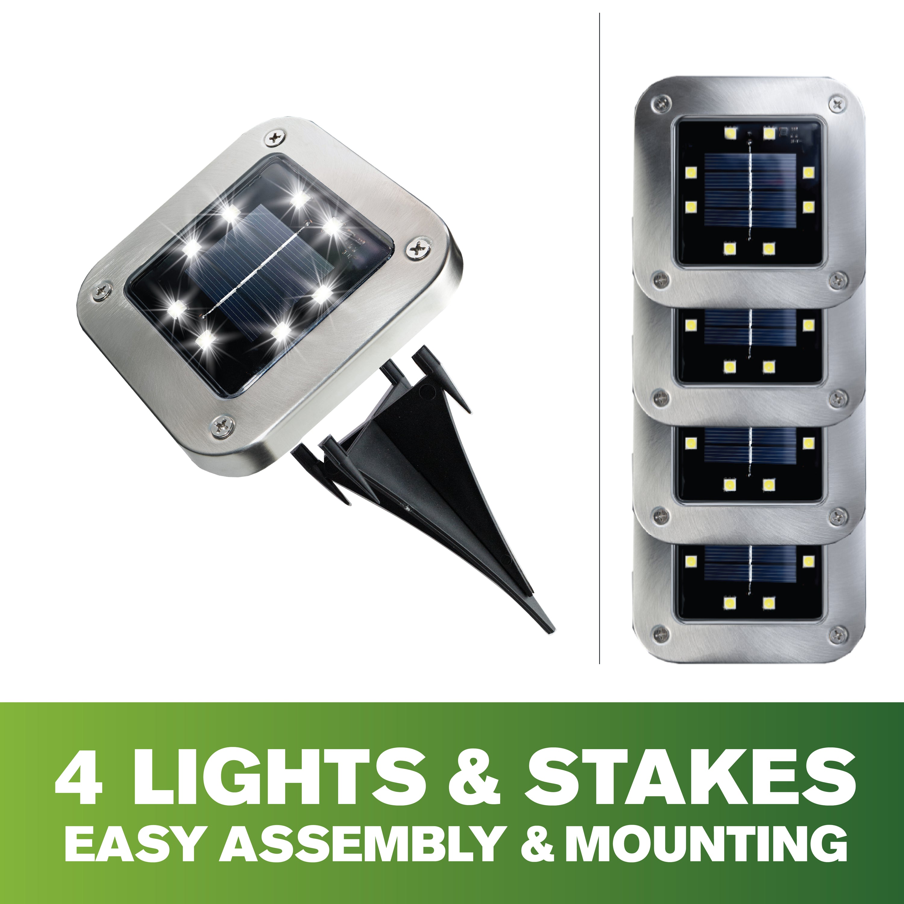 Bell + Howell Stainless Steel Pathway & Landscape Disk Light Square 4 Pack with 8 LED