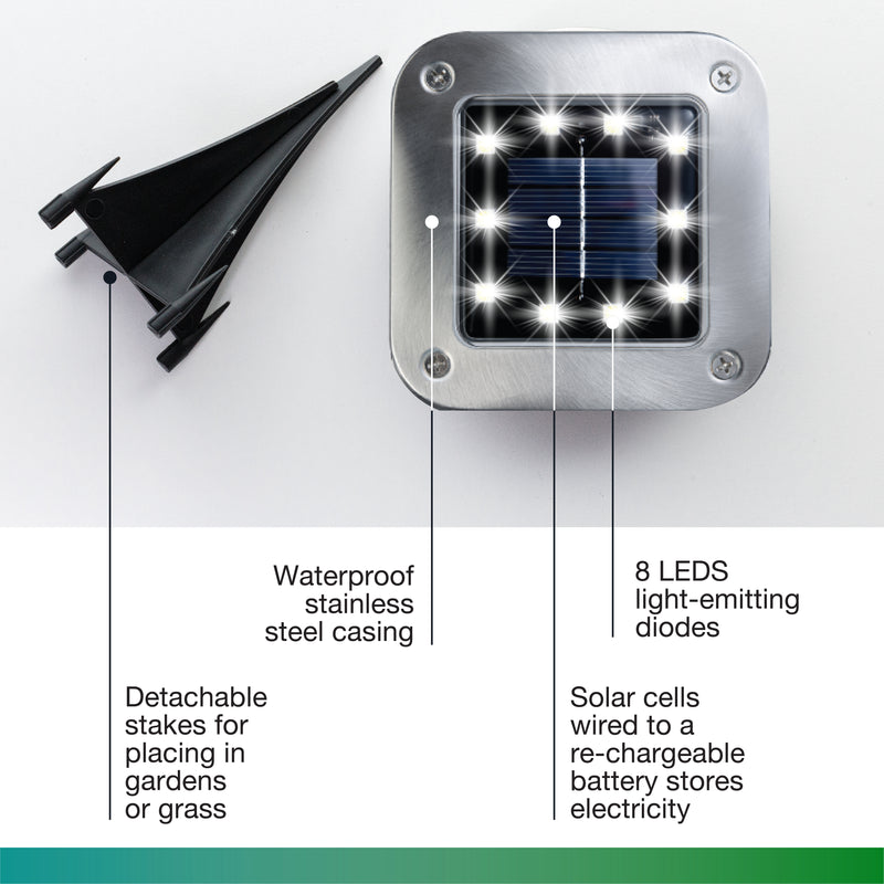 Bell + Howell Stainless Steel Pathway & Landscape Disk Light Square 4 Pack with 8 LED