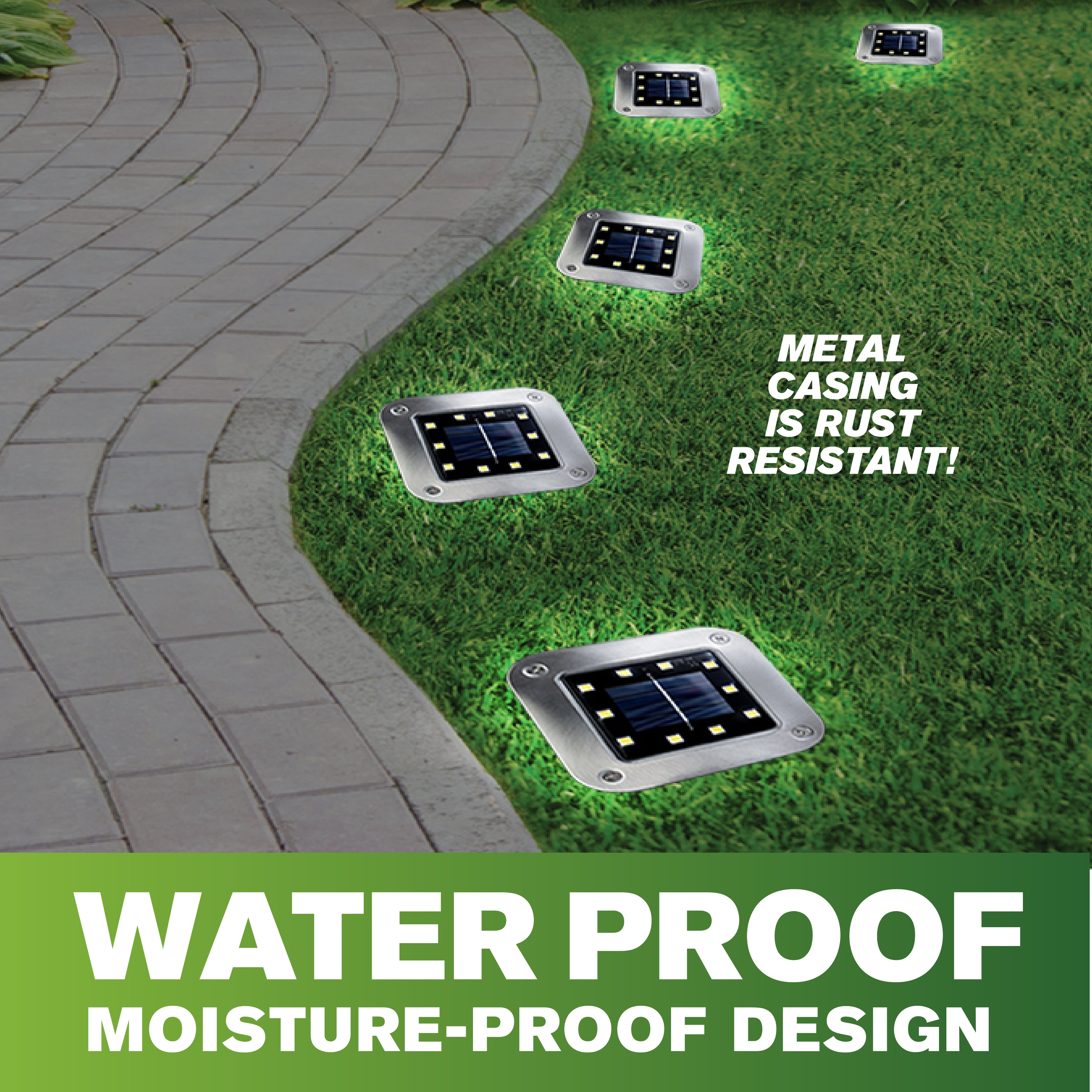 Bell + Howell Stainless Steel Pathway & Landscape Disk Light Square 4 Pack with 8 LED
