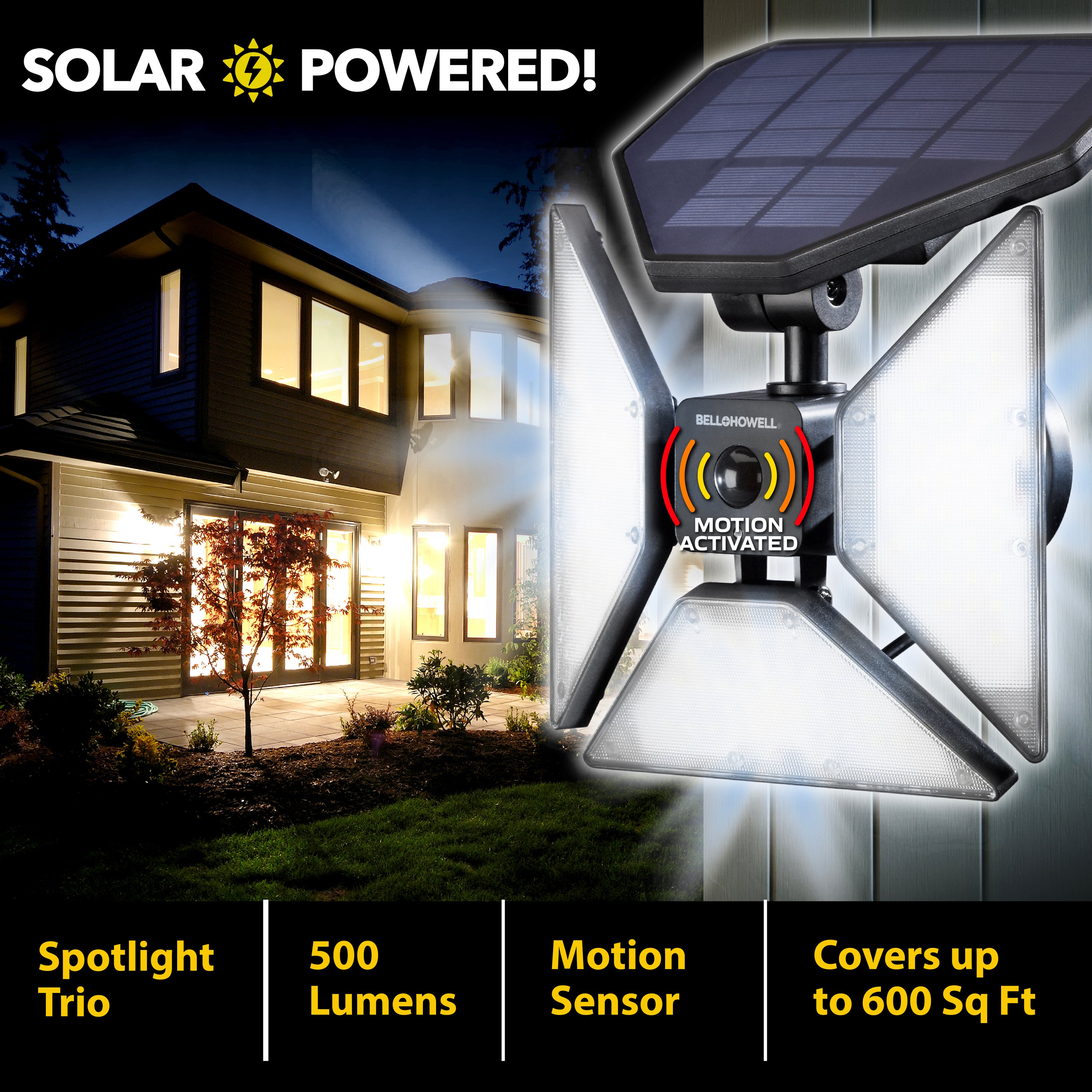 Bell + Howell Bionic Spotlight Trio Solar Powered & Motion Activated - 500 Lumen