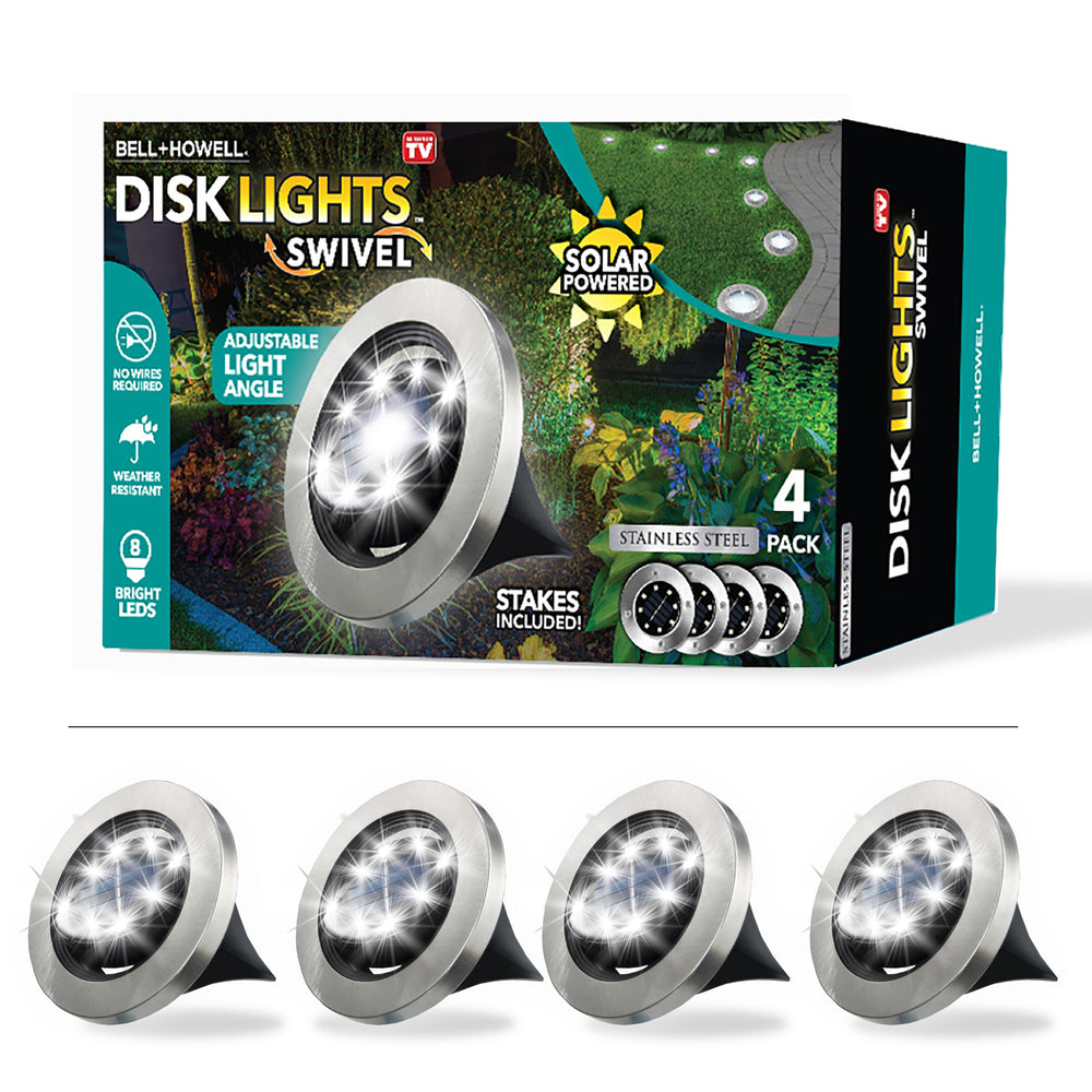 Bell + Howell Pathway & Landscape Swivel Disk Solar Powered Outdoor Landscape & Pathway Lights 4-pack