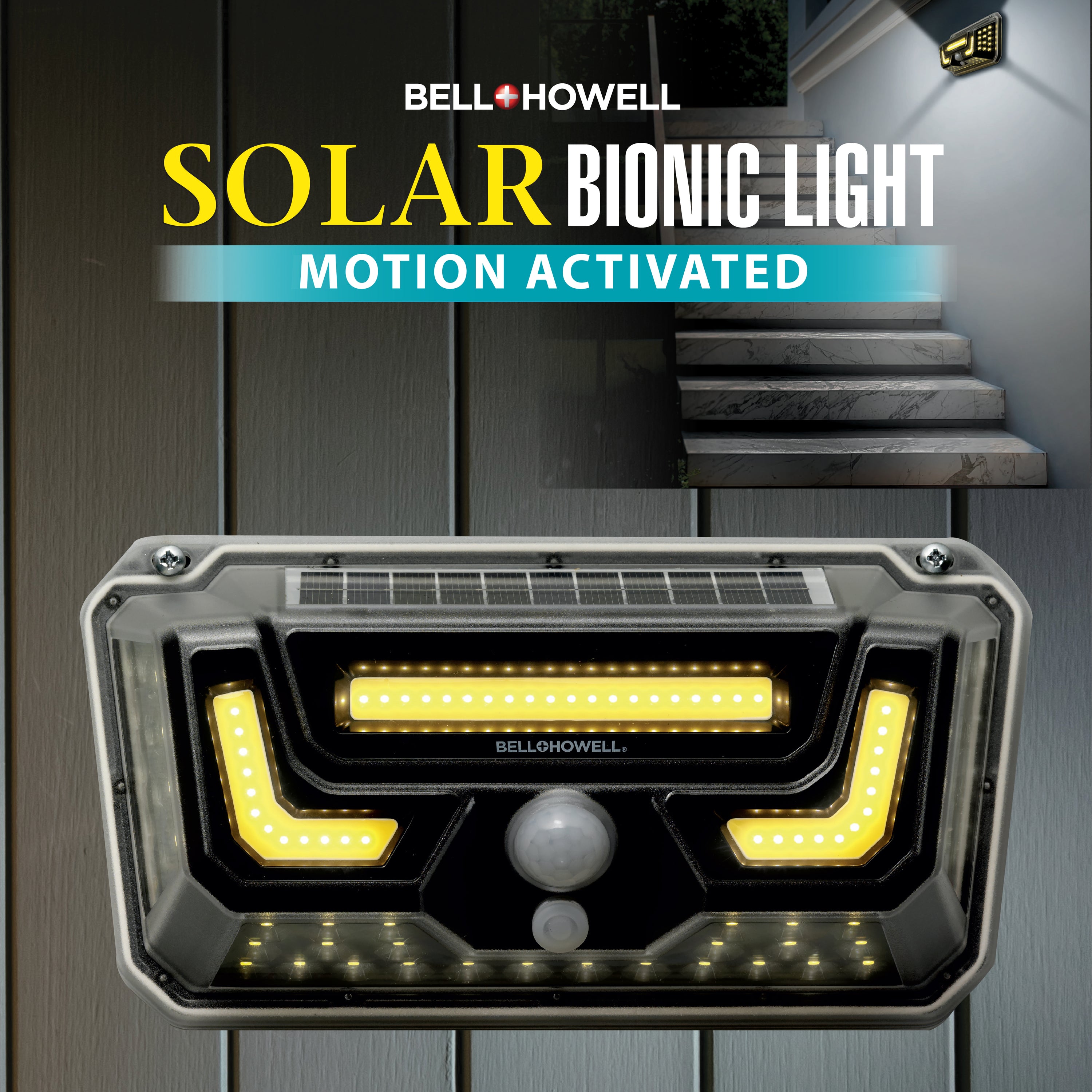 Bell+Howell Solar Bionic Wall Light Solar Light For Outdoors with Motion Sensor (Warm Light 3500K)