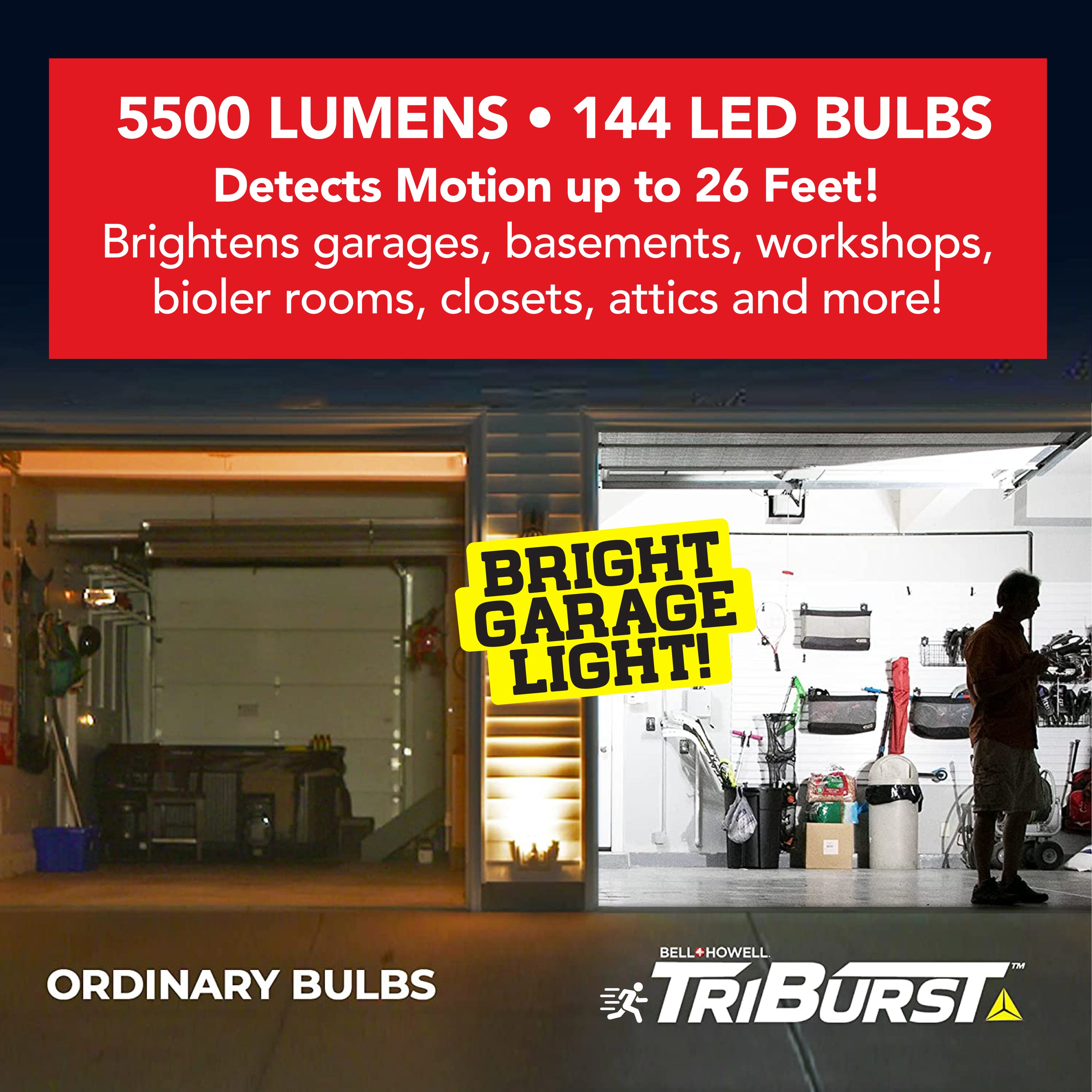 Bell + Howell Triburst Deluxe Motion Activated 5500 Lumen High Intensity Flush Mount Ceiling Garage Light