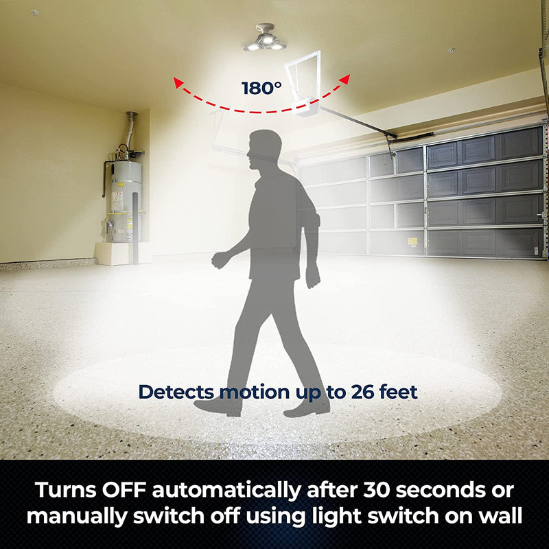 Bell+Howell Triburst Motion Activated LED Garage Light 4000 Lumen High Intensity Lighting with 144 LED Bulbs, Multi-Directional Triple Panel LED Shop Light, Ceiling Light, and Garage Lighting