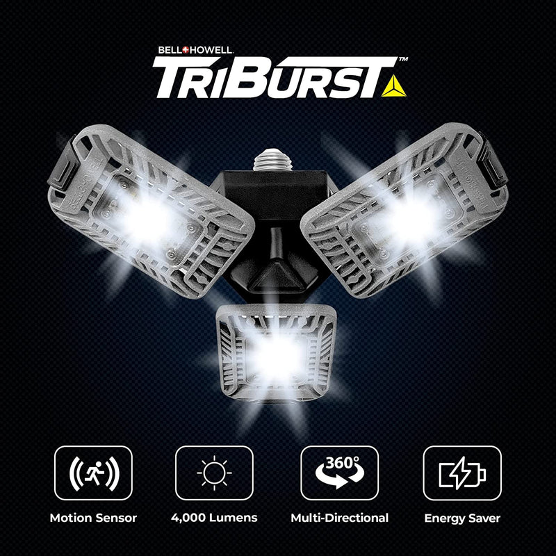 Bell+Howell Triburst Motion Activated LED Garage Light 4000 Lumen High Intensity Lighting with 144 LED Bulbs, Multi-Directional Triple Panel LED Shop Light, Ceiling Light, and Garage Lighting
