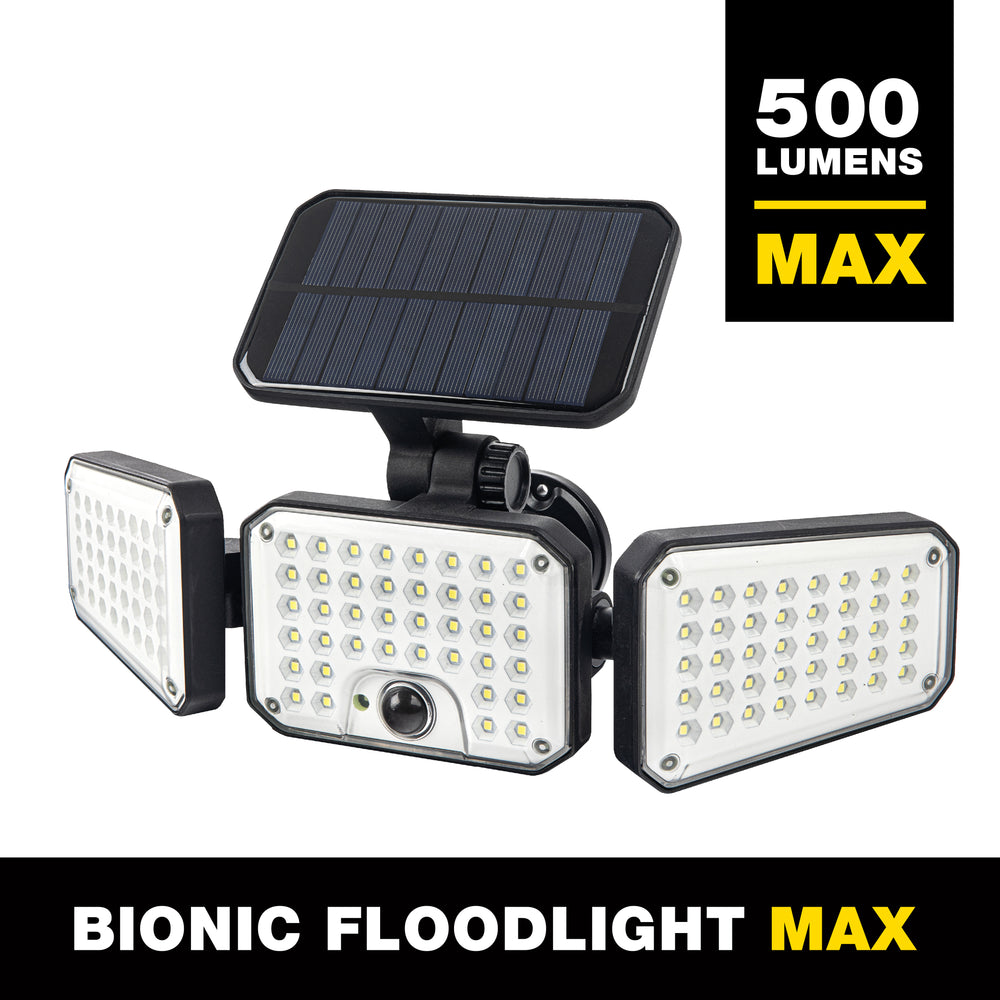 Bell+Howell Bionic Flood Light Max, 500 Lumen LED Solar Lights Outdoor Waterproof, Solar Flood Lights Outdoor Motion Sensor with 360° 3 Panel Swivel Design, Bionic Flood Light