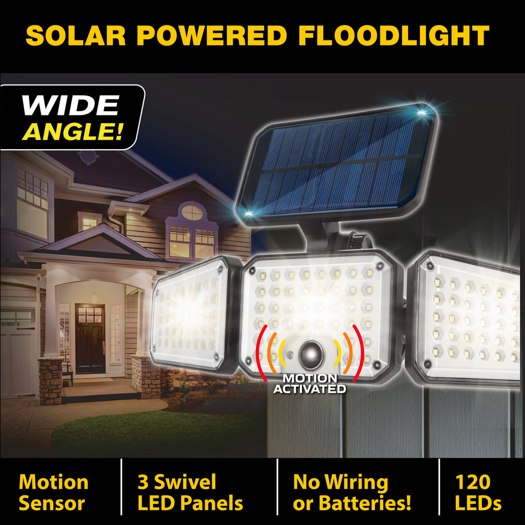 Bell+Howell Bionic Flood Light Max, 500 Lumen LED Solar Lights Outdoor Waterproof, Solar Flood Lights Outdoor Motion Sensor with 360° 3 Panel Swivel Design, Bionic Flood Light