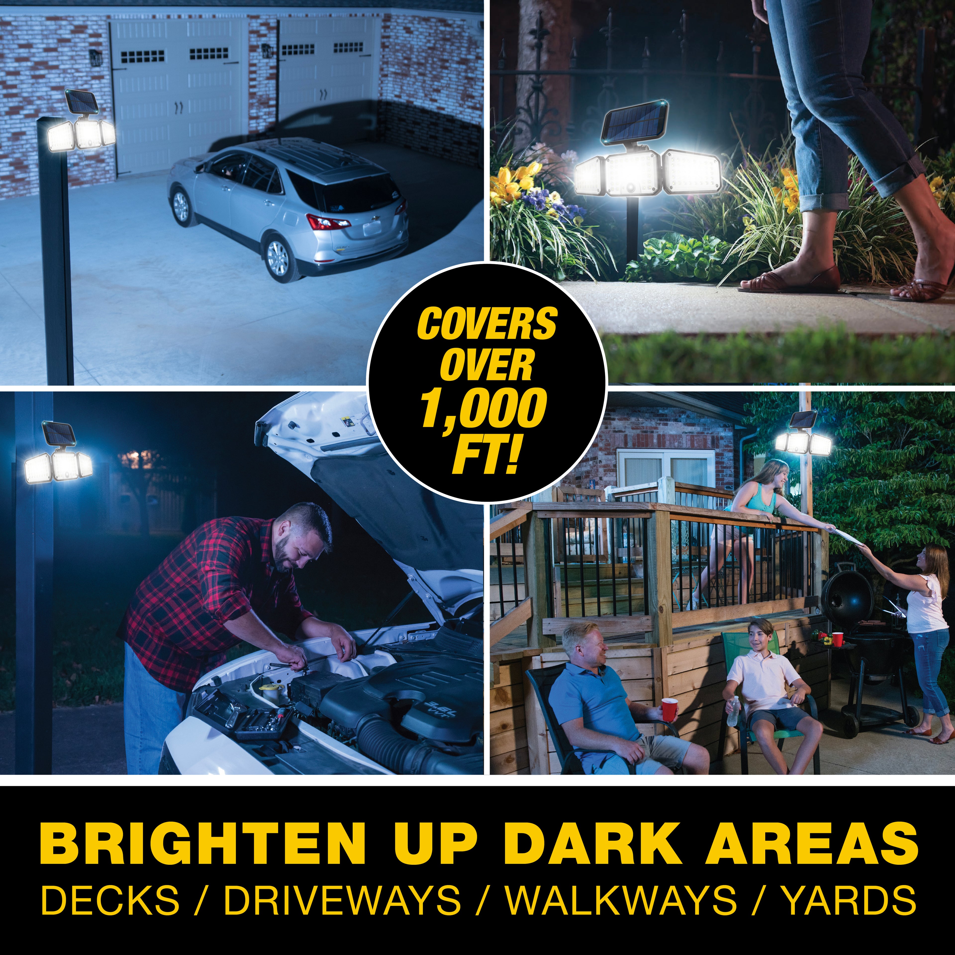 Bell+Howell Bionic Flood Light Max, 500 Lumen LED Solar Lights Outdoor Waterproof, Solar Flood Lights Outdoor Motion Sensor with 360° 3 Panel Swivel Design, Bionic Flood Light