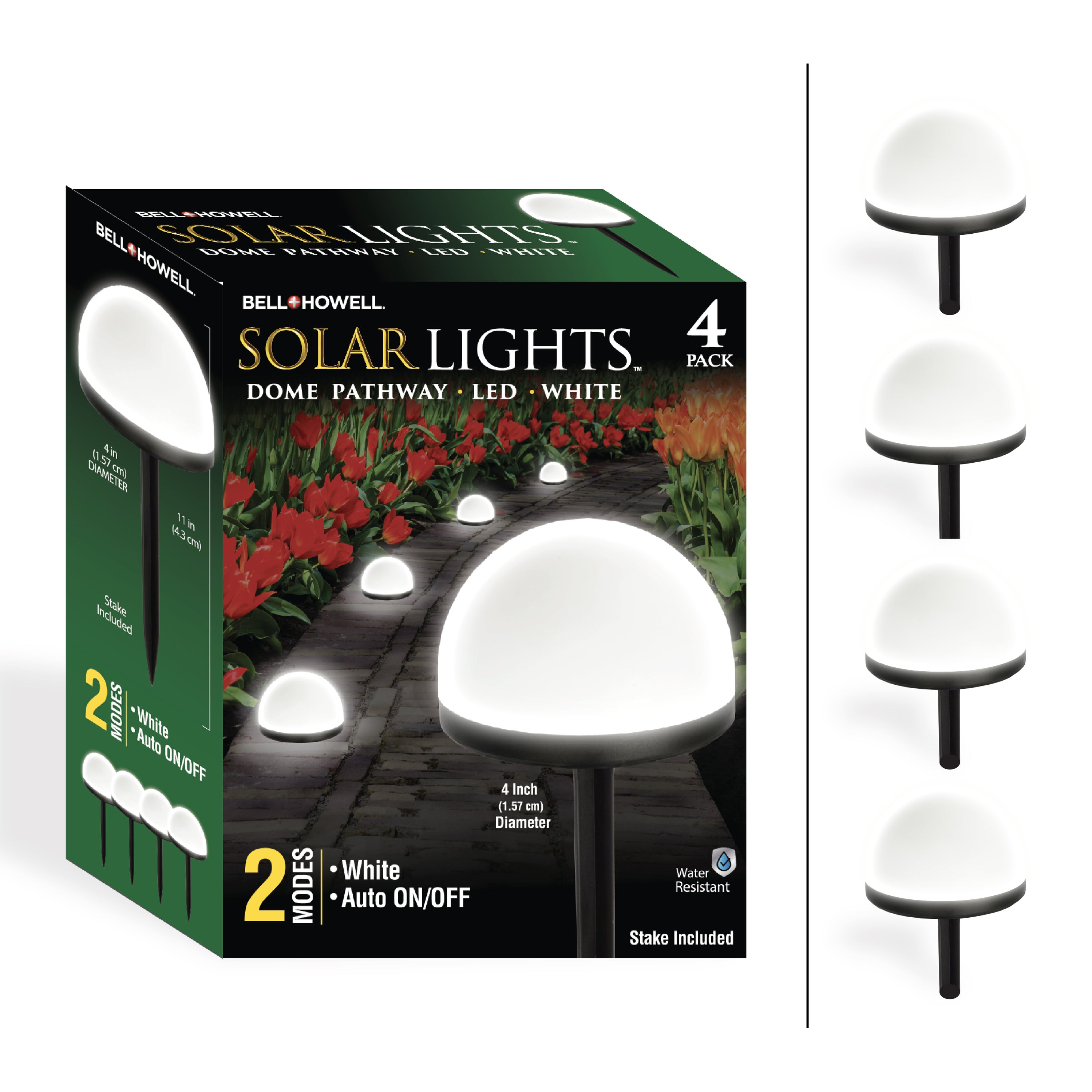 Bell + Howell Solar Pathway Dome Lights - 4 Pack