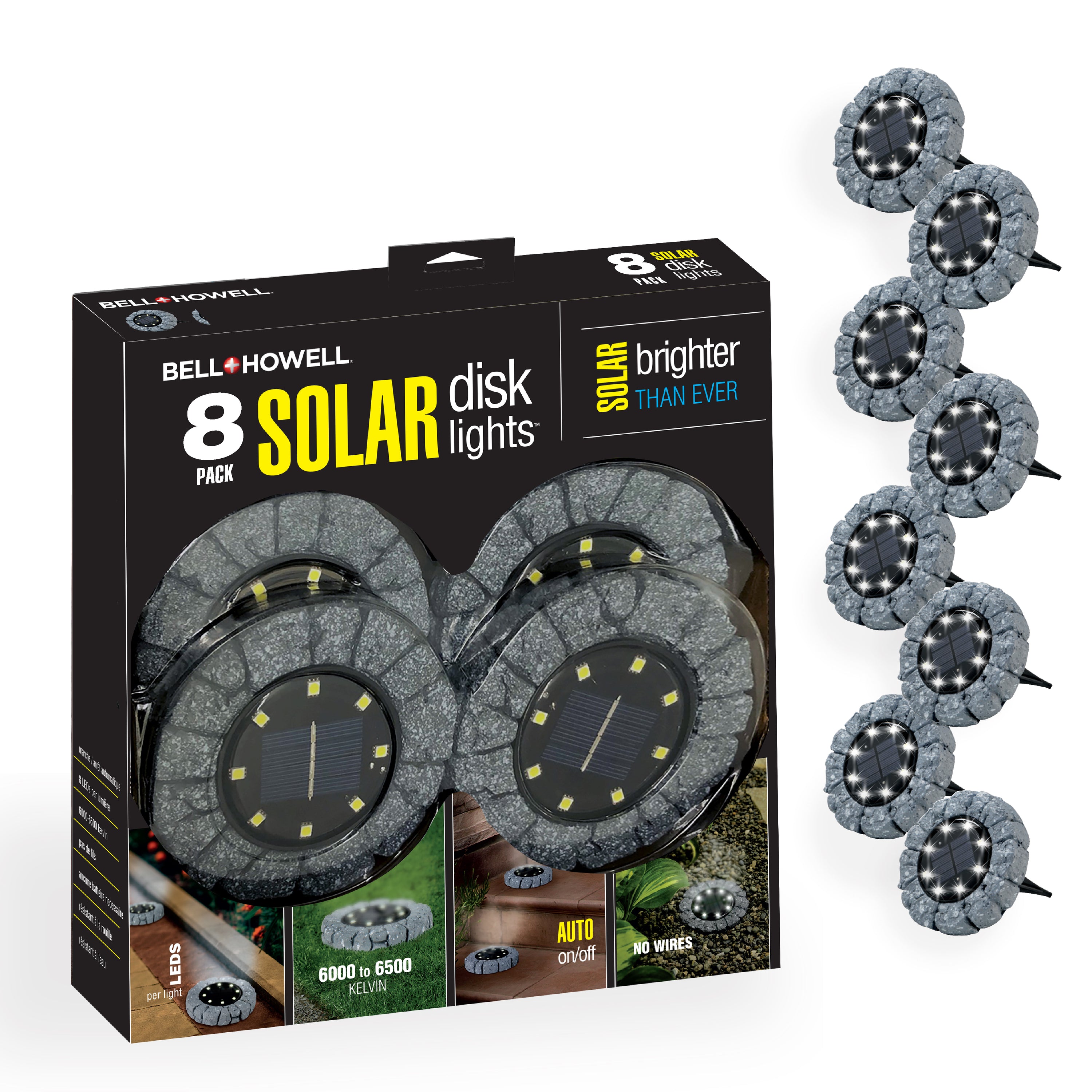 Bell + Howell Pathway & Landscape Solar Disk Lights 8 LED in Dark Grey - 8 Pack