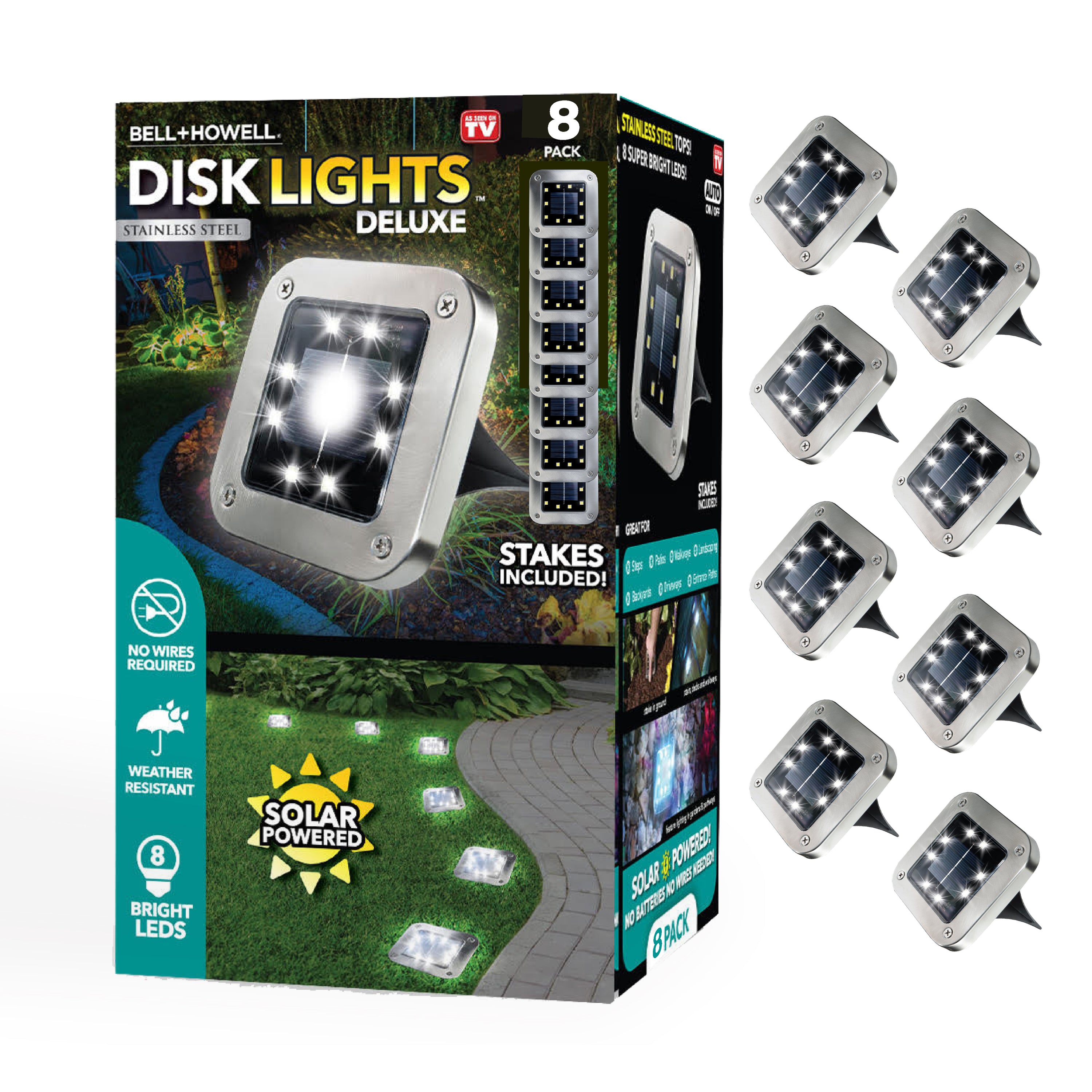 Bell + Howell Pathway & Landscape Disk Lights Square - 8 Pack