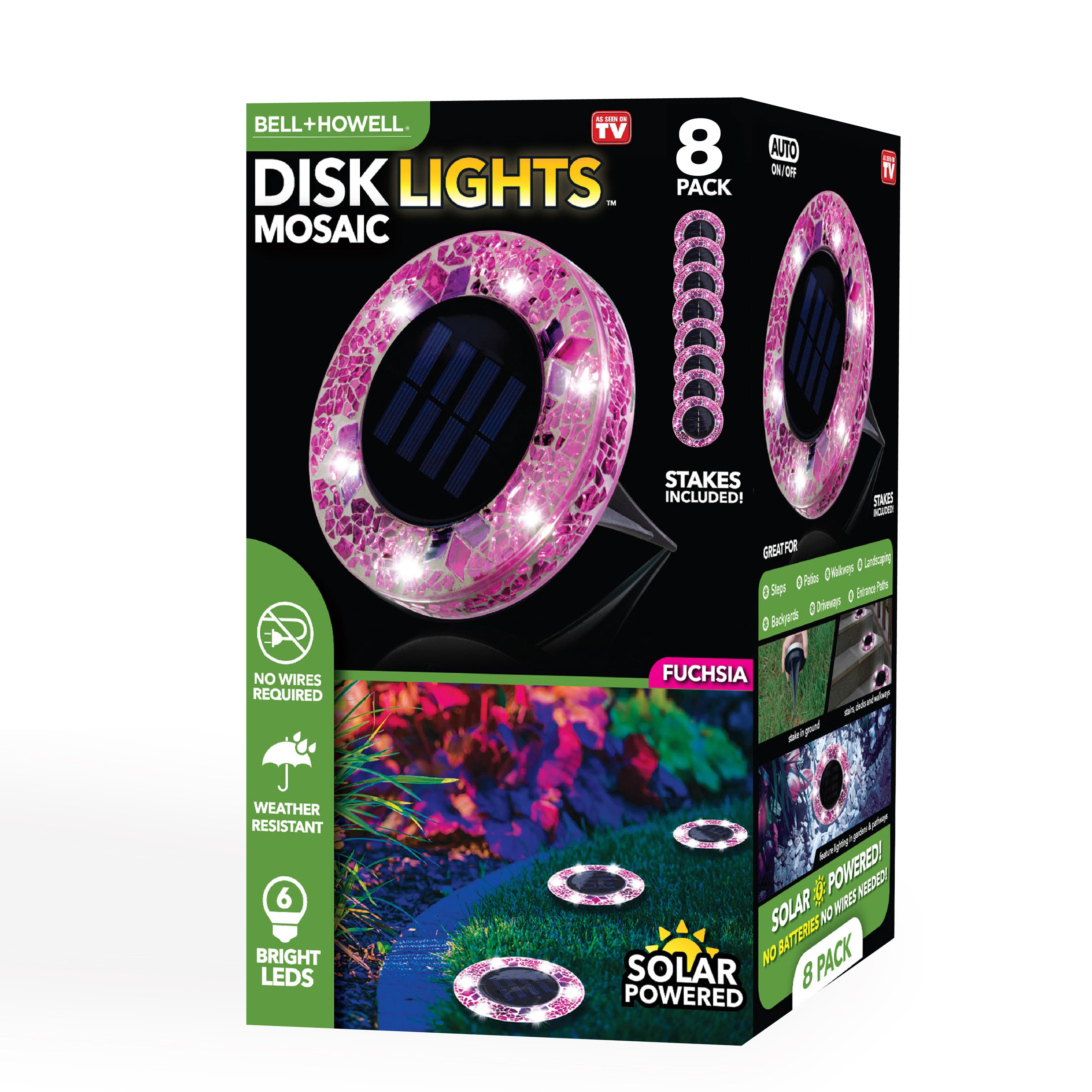 Bell + Howell Pathway & Landscape Disk Light 8 Pack Mosaic Fuschia
