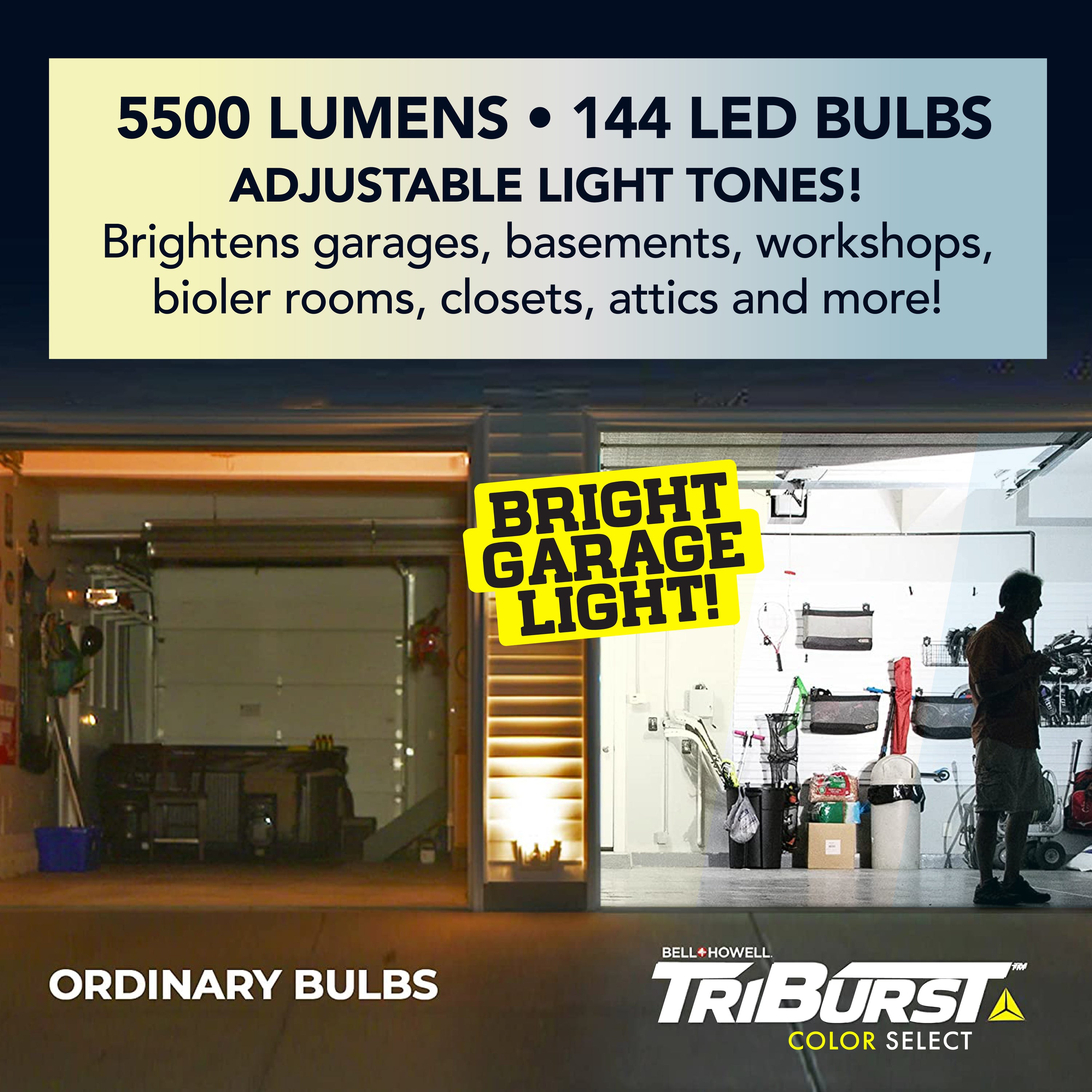 Bell+Howell Triburst Color Select LED Garage Light, 5500 Lumen 3000k/4 –  Bell + Howell