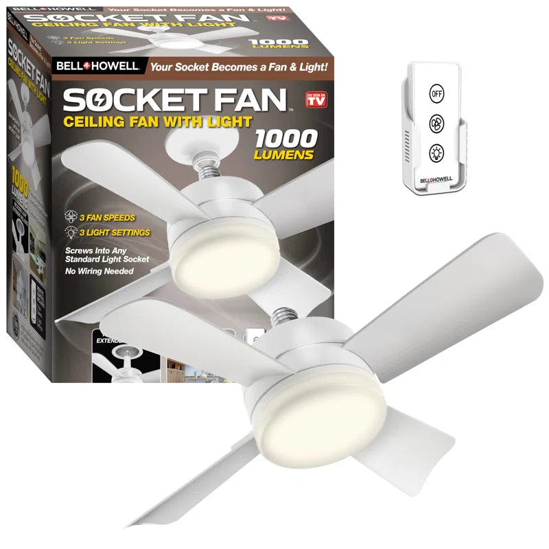 Bell + Howell Screw-In Socket Fan - Remote Controlled Socket Ceiling Fan & Light as seen on TV and TikTok #socketfan