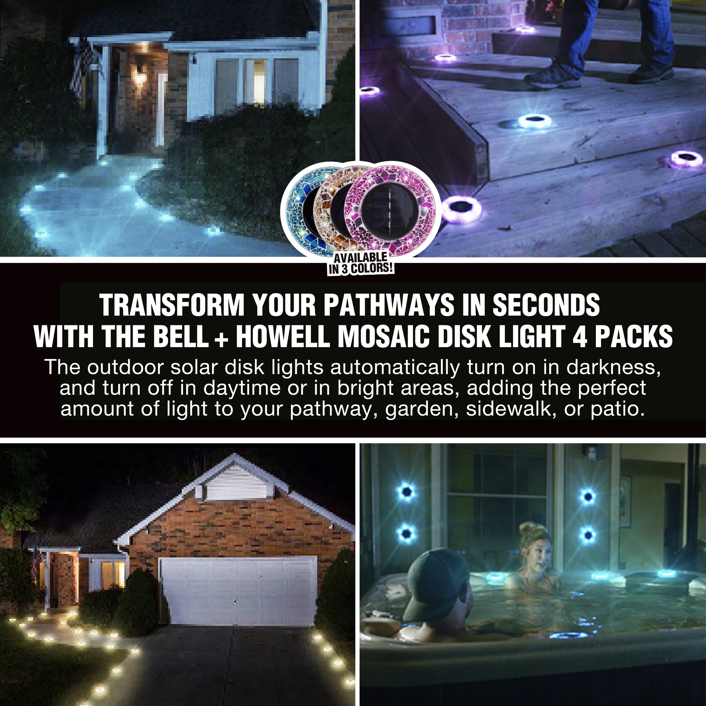 Bell + Howell Pathway & Landscape Disk Lights Mosaic - Blue - 4 Pack
