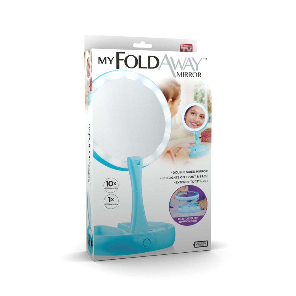 My Foldaway Mirror: LED Lighted, Double-Sided Vanity Mirror with 10x Magnification for Applying Makeup, Shaving, and Grooming