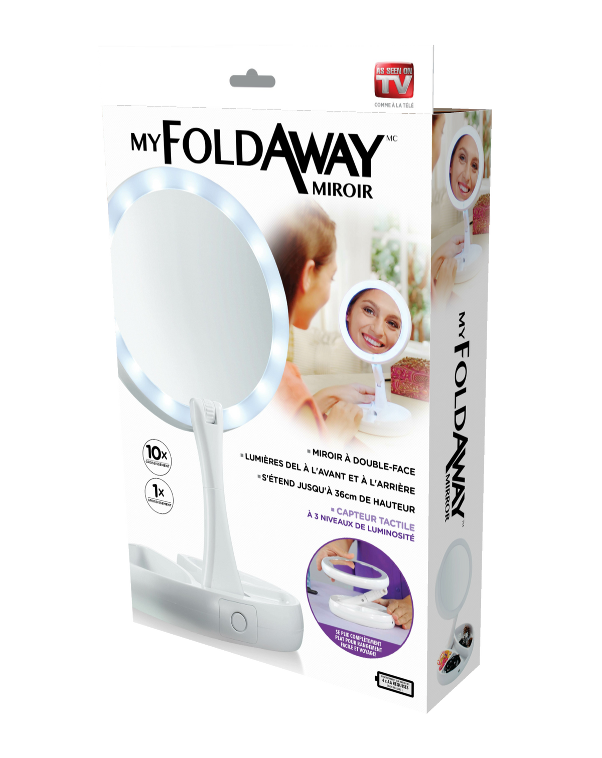 My Foldaway Mirror: LED Lighted, Double-Sided Vanity Mirror with 10x Magnification for Applying Makeup, Shaving, and Grooming