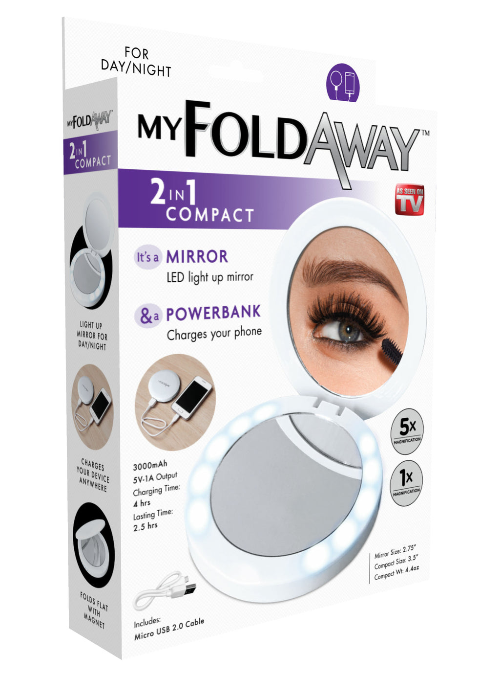 My FoldAway LED portable, lighted makeup mirror with wireless phone charger