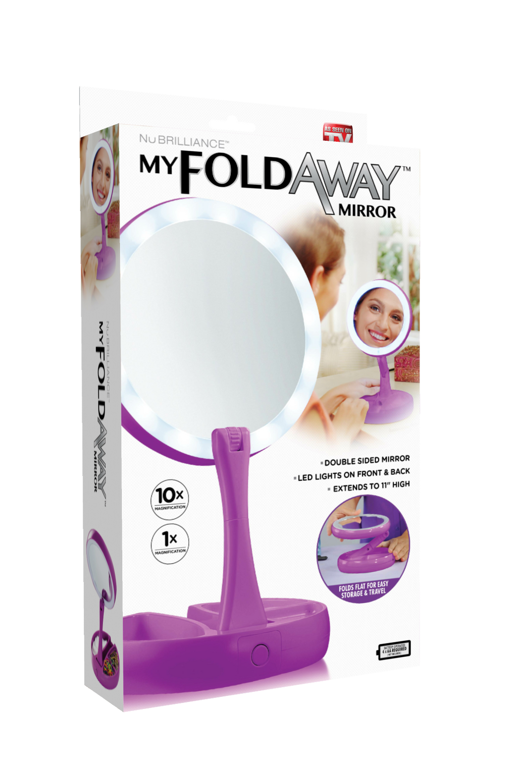 My Foldaway Mirror: LED Lighted, Double-Sided Vanity Mirror with 10x Magnification for Applying Makeup, Shaving, and Grooming