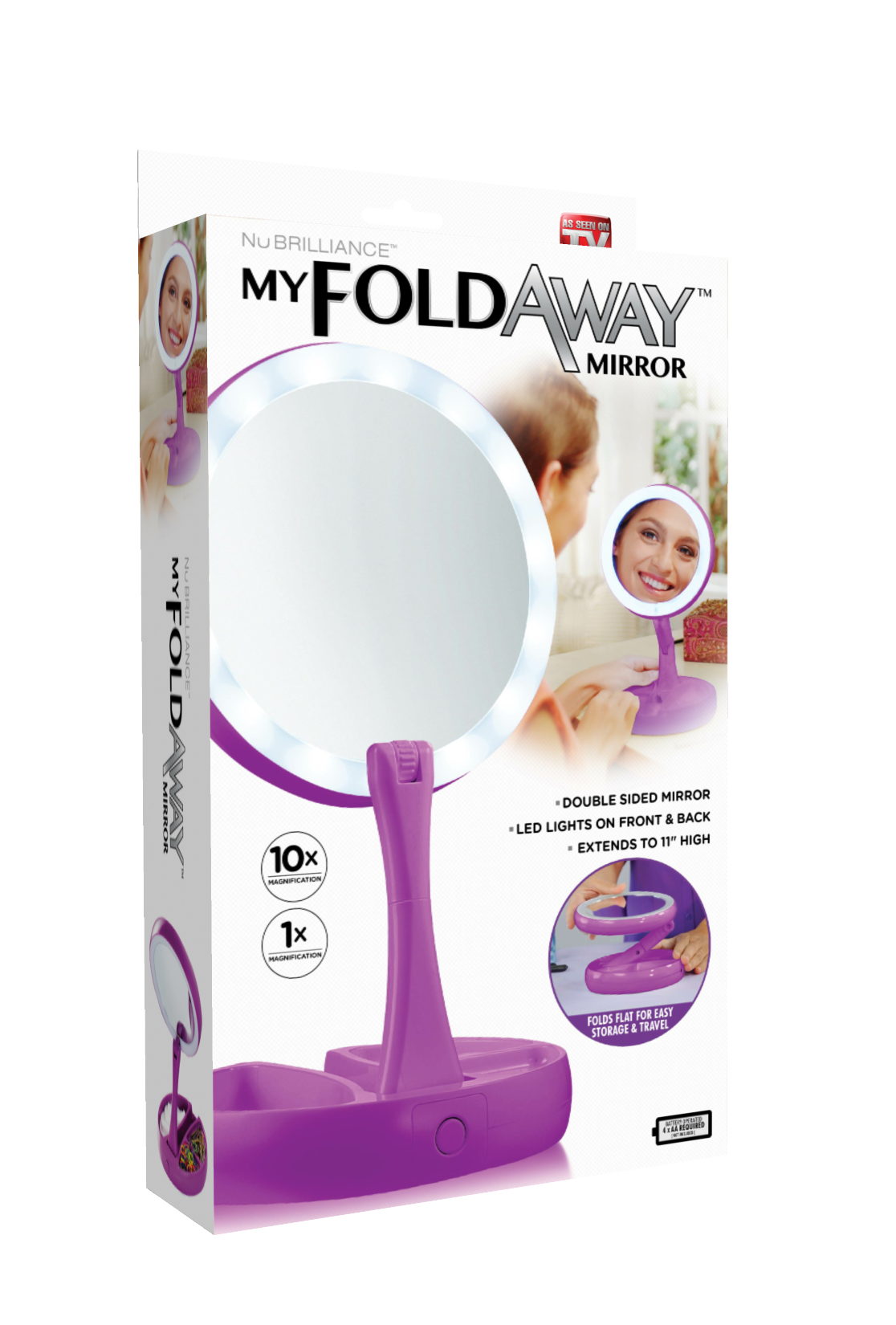 My Foldaway Mirror: LED Lighted, Double-Sided Vanity Mirror with 10x Magnification for Applying Makeup, Shaving, and Grooming