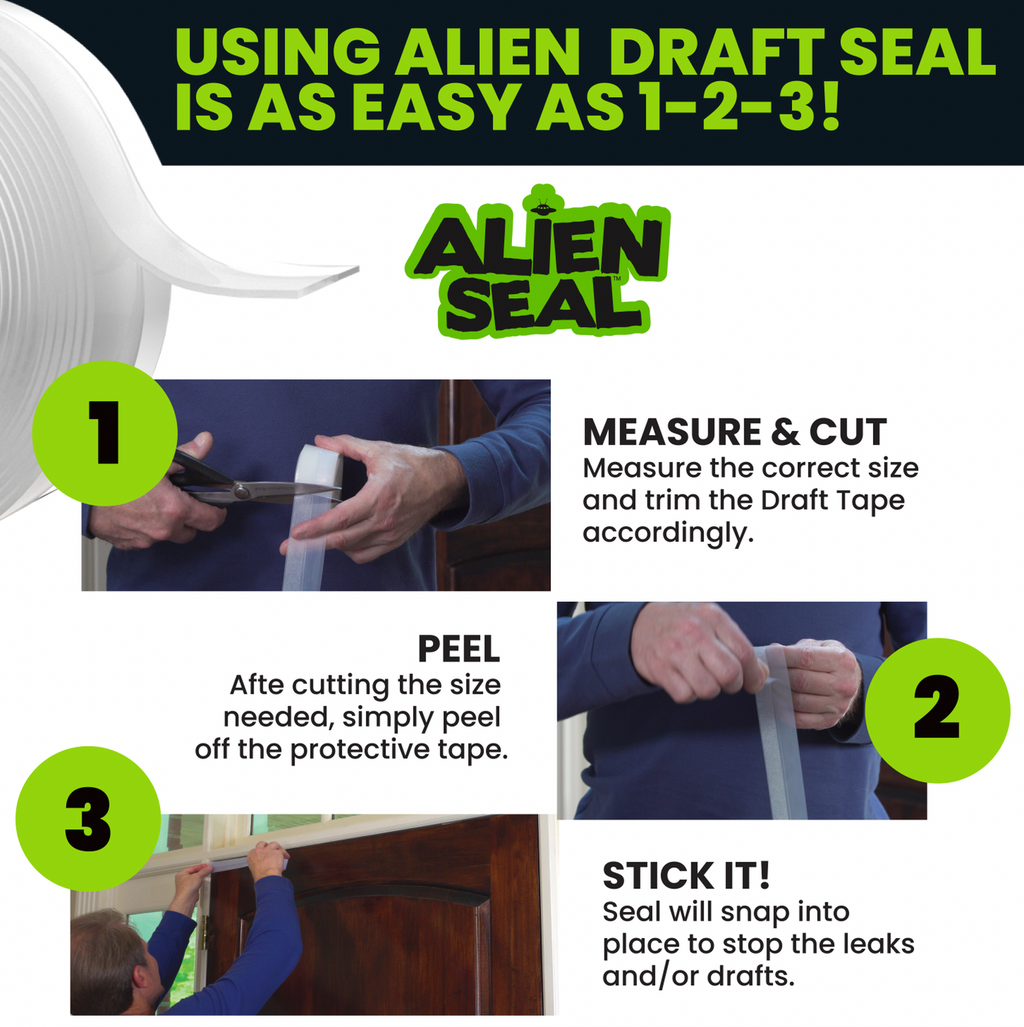 Alien Draft Seal 49 Feet Insulation Tape, Transparent Silicone Weather Stripping Door Seal Strip and Under Door Draft Stopper for Window Seal and Door Bottom Seal