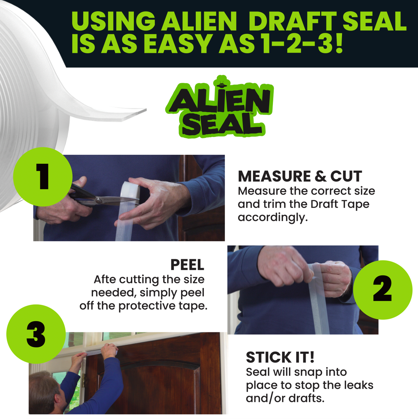 Alien Draft Seal 49 Feet Insulation Tape, Transparent Silicone Weather Stripping Door Seal Strip and Under Door Draft Stopper for Window Seal and Door Bottom Seal