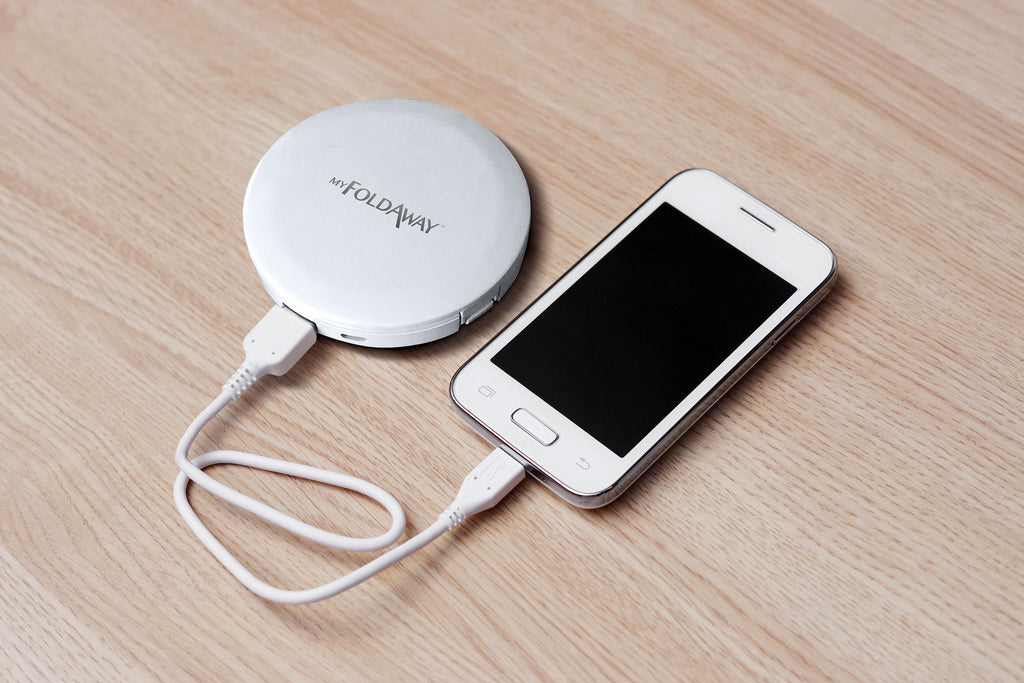 My FoldAway LED portable, lighted makeup mirror with wireless phone charger
