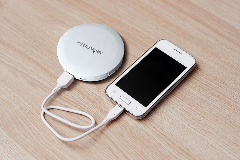 My FoldAway LED portable, lighted makeup mirror with wireless phone charger